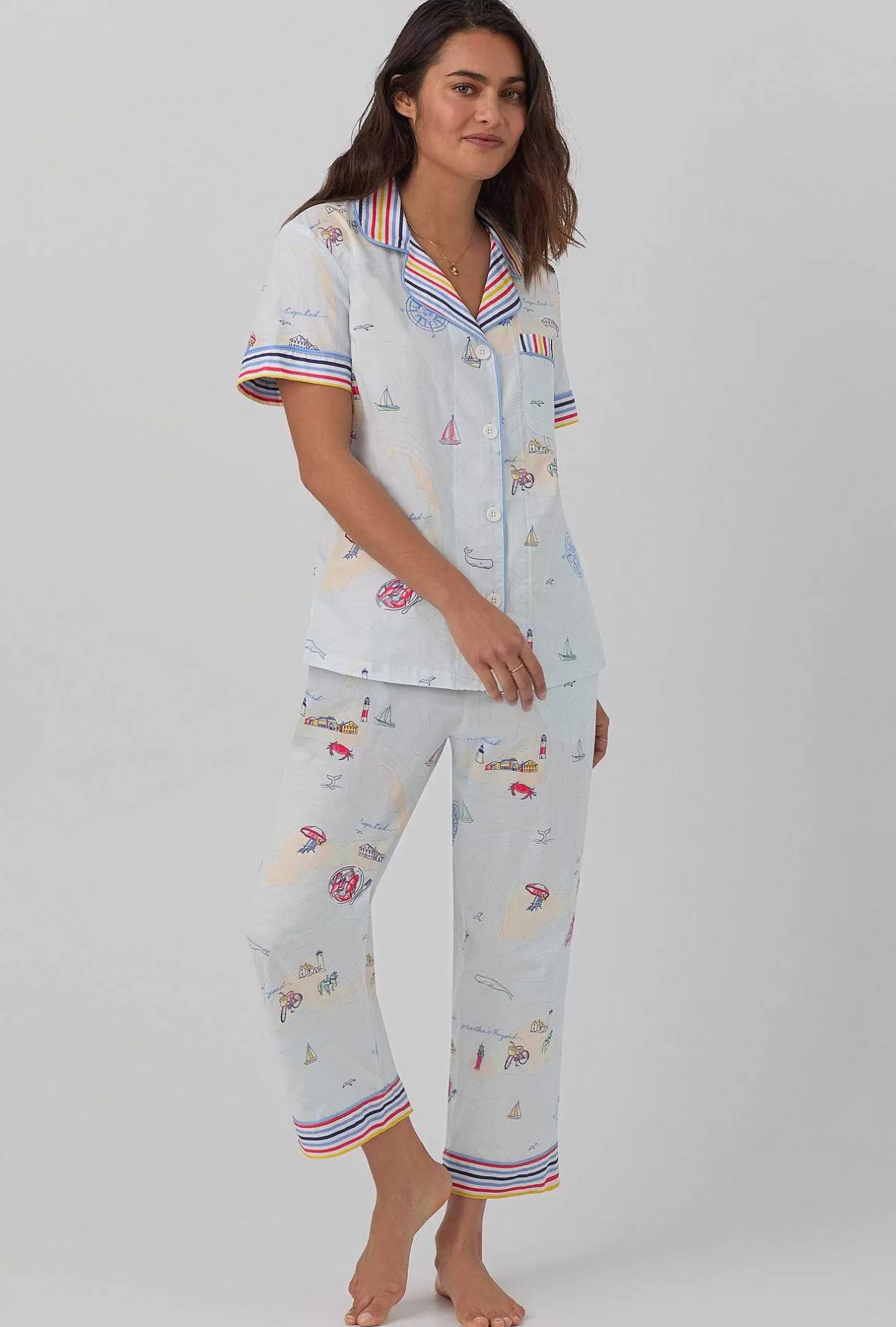 Cropped Sets*Bedhead Pajamas Eastern Seaboard Short Sleeve Classic Woven Cotton Poplin Cropped Pj Set