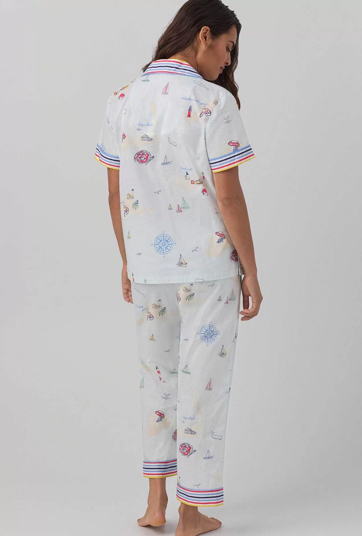 Stripe Shop*Bedhead Pajamas Eastern Seaboard Short Sleeve Classic Woven Cotton Poplin Cropped Pj Set