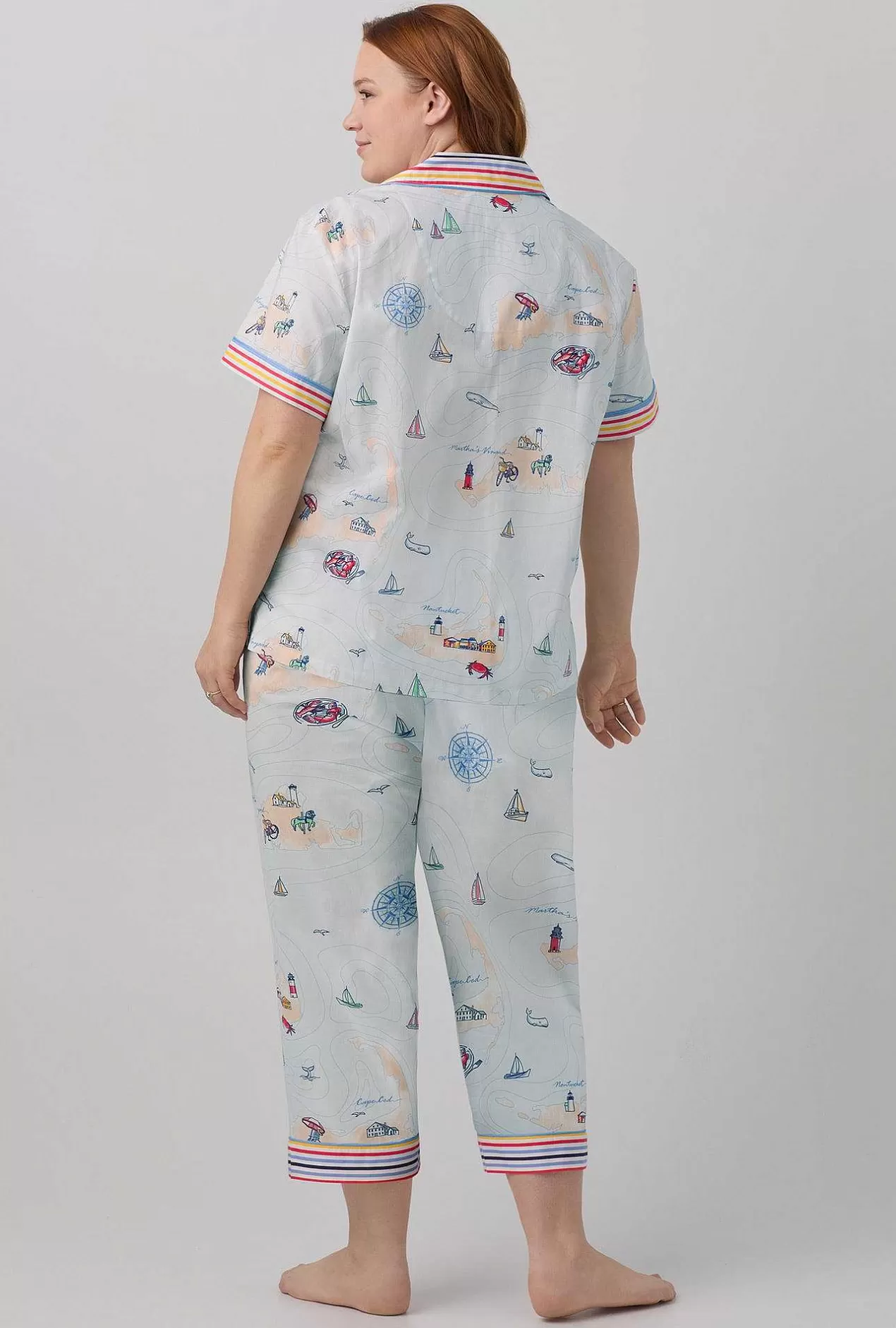 Cropped Sets*Bedhead Pajamas Eastern Seaboard Short Sleeve Classic Woven Cotton Poplin Cropped Pj Set