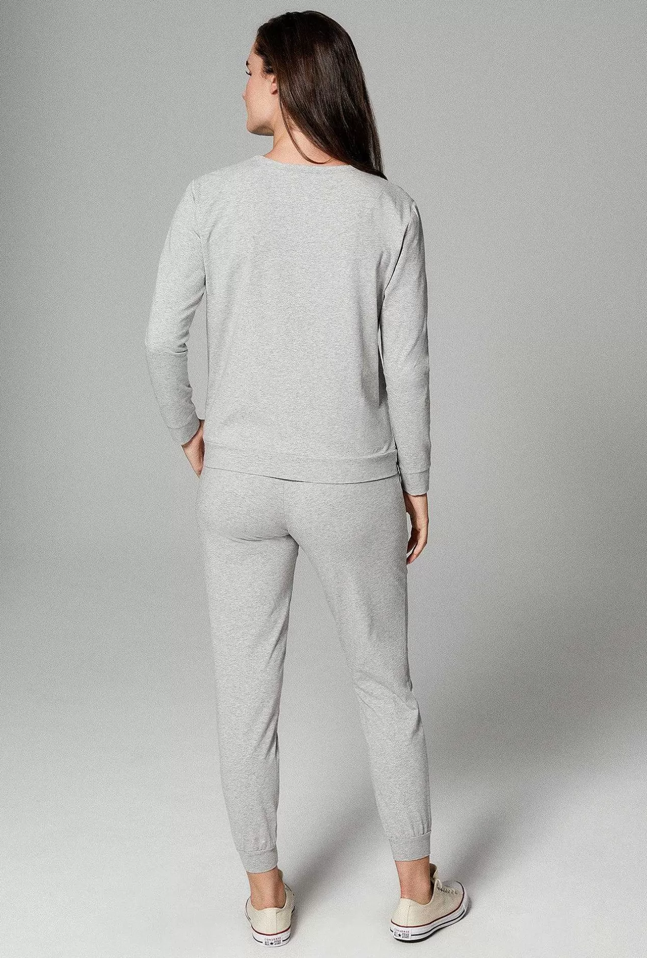 Lounge*Bedhead Pajamas Eiffel Tower Embroidered Heather Grey Long Sleeve Pullover Crew And Jogger Stretch Jersey Pj Set