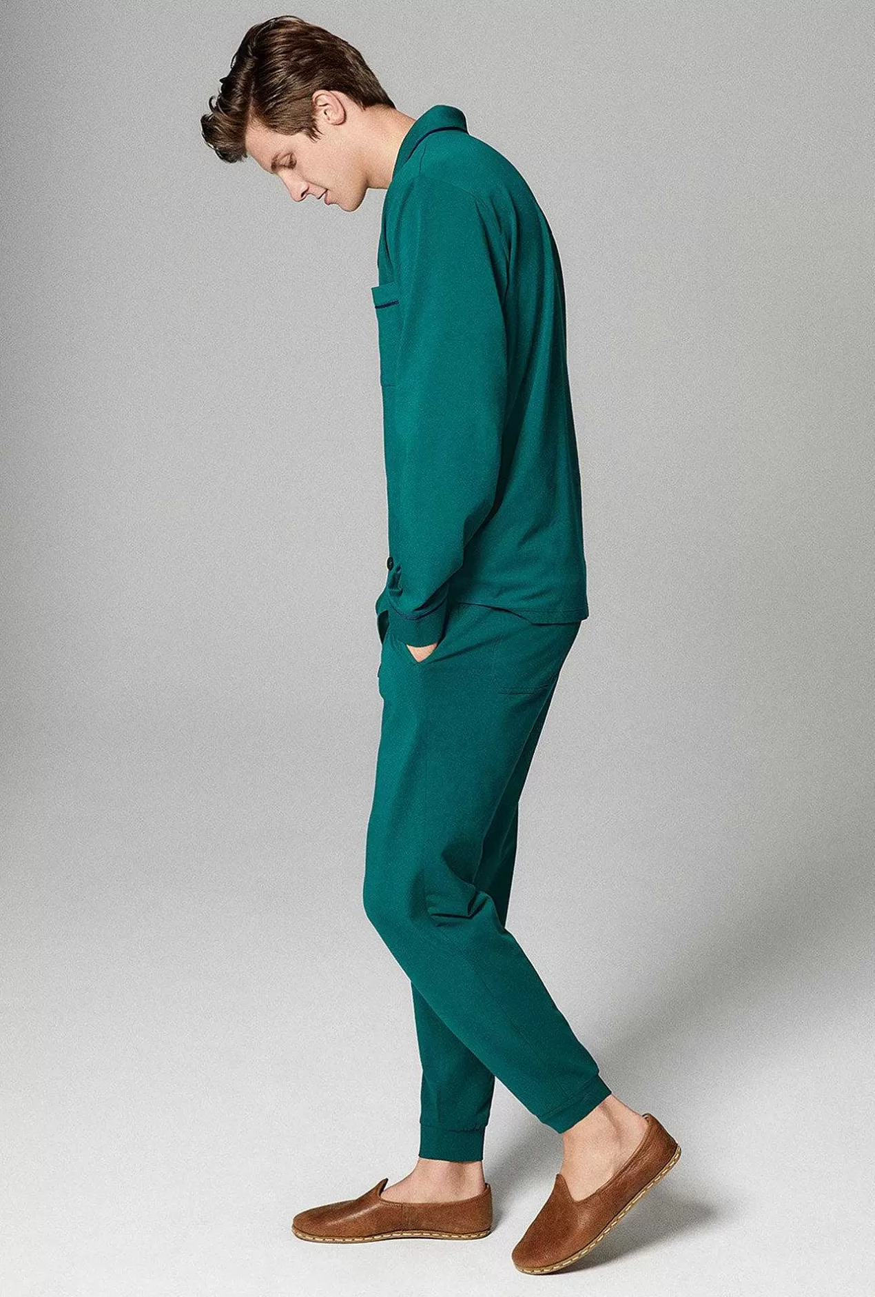 Notch Collar Long Sleep Sets*Bedhead Pajamas Emerald Green Men'S Long Sleeve And Jogger Stretch Jersey Pj Set