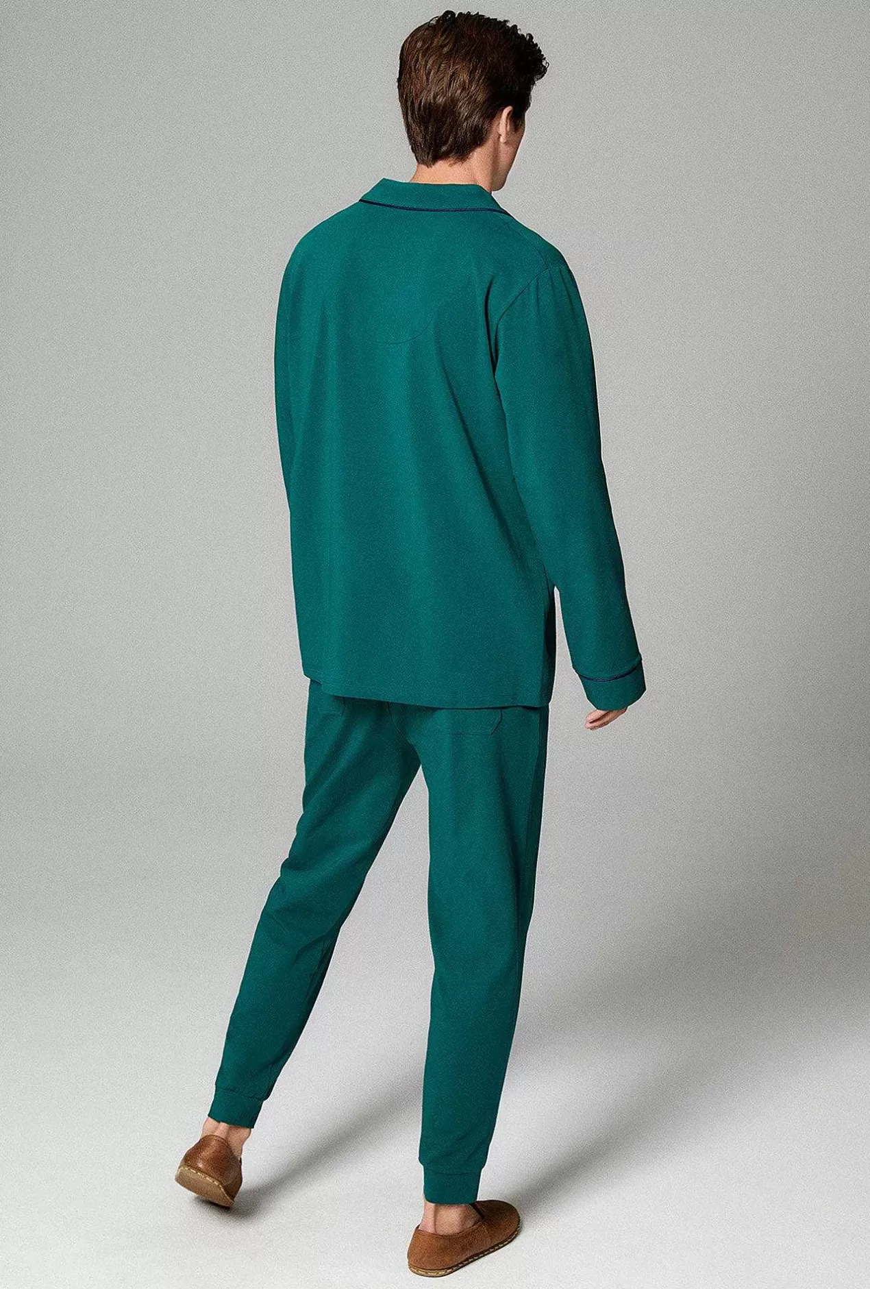 Lounge*Bedhead Pajamas Emerald Green Men'S Long Sleeve And Jogger Stretch Jersey Pj Set
