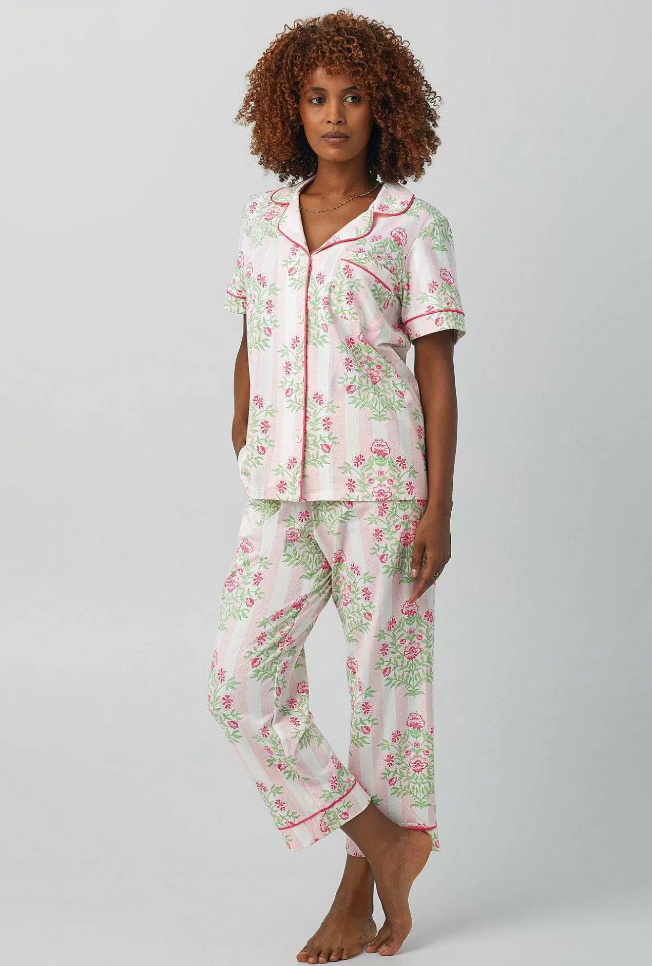 Cropped Sets*Bedhead Pajamas Estate Bouquet Short Sleeve Classic Stretch Jersey Cropped Pj Set