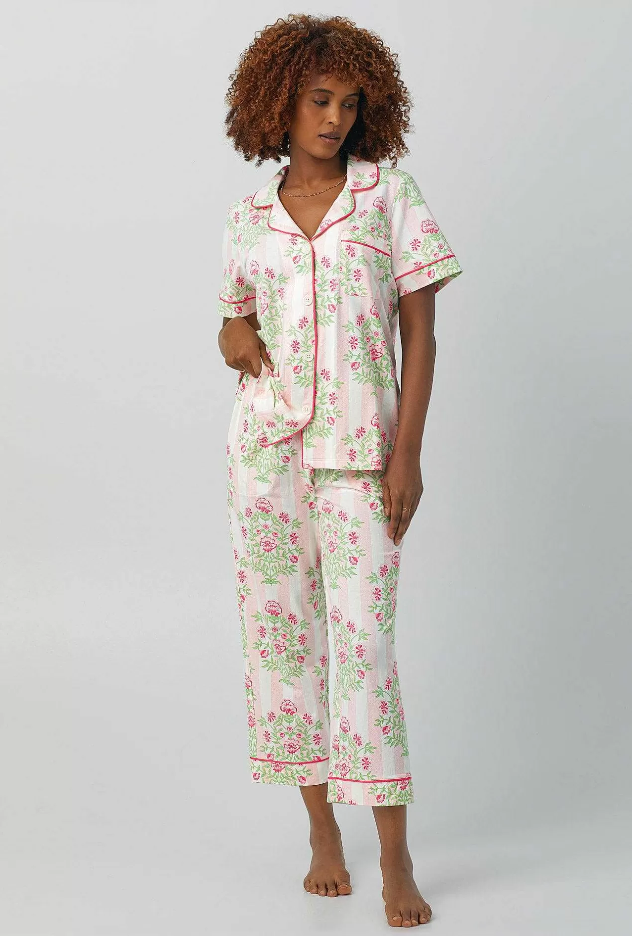 Cropped Sets*Bedhead Pajamas Estate Bouquet Short Sleeve Classic Stretch Jersey Cropped Pj Set