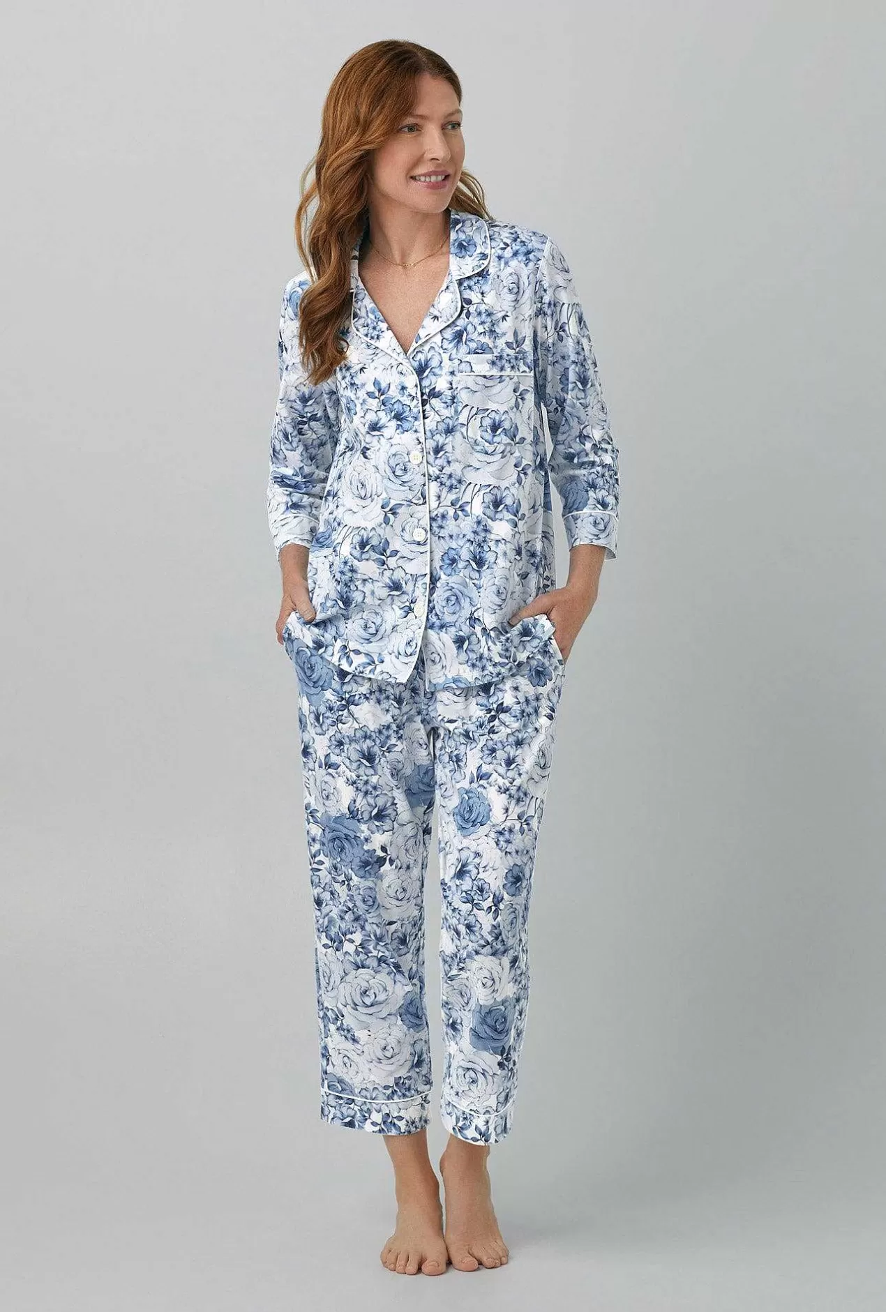 Extended Sizes*Bedhead Pajamas Eternal Blooms 3/4 Sleeve Classic Stretch Jersey Cropped Pj Set