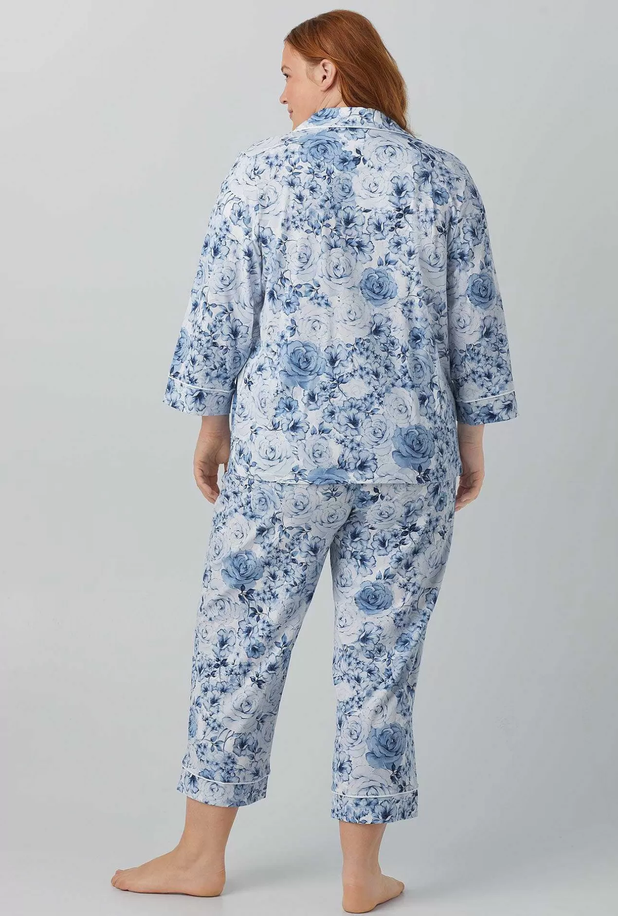 Floral Shop*Bedhead Pajamas Eternal Blooms 3/4 Sleeve Classic Stretch Jersey Cropped Pj Set