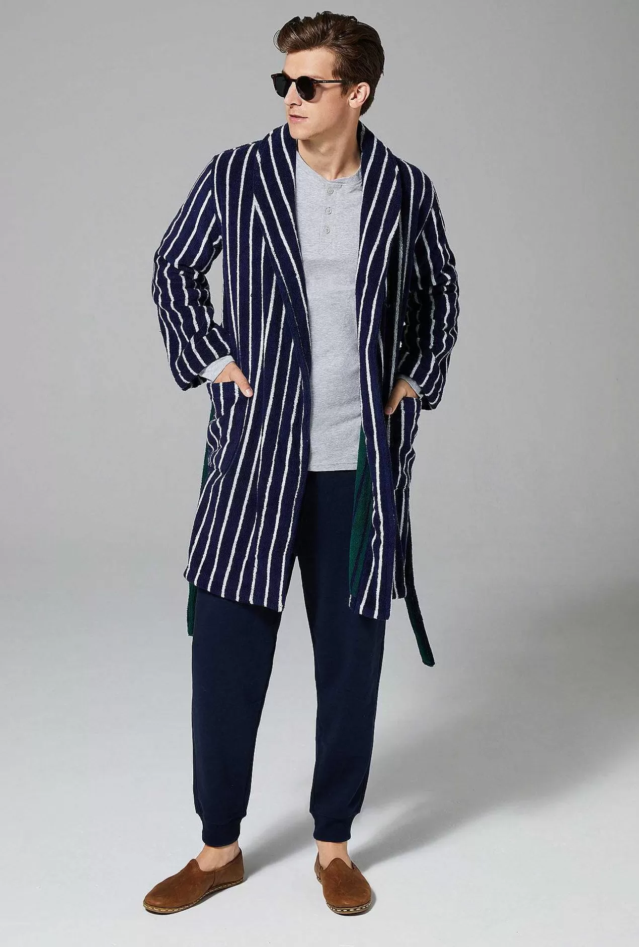 Men'S Robes*Bedhead Pajamas Field Stripe Unisex Short Woven Cotton Loop Turkish Terry Jacquard Robe
