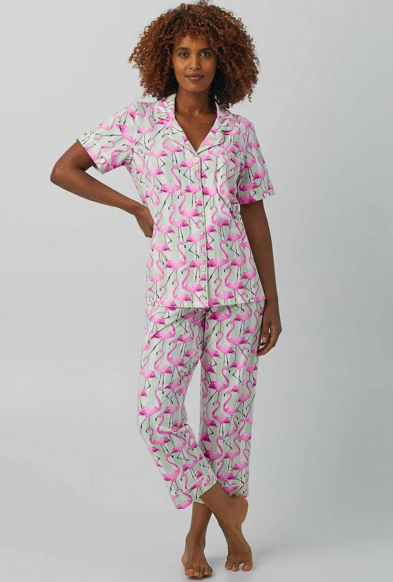 Cropped Sets*Bedhead Pajamas Flamingo Bay Short Sleeve Classic Stretch Jersey Cropped Pj Set