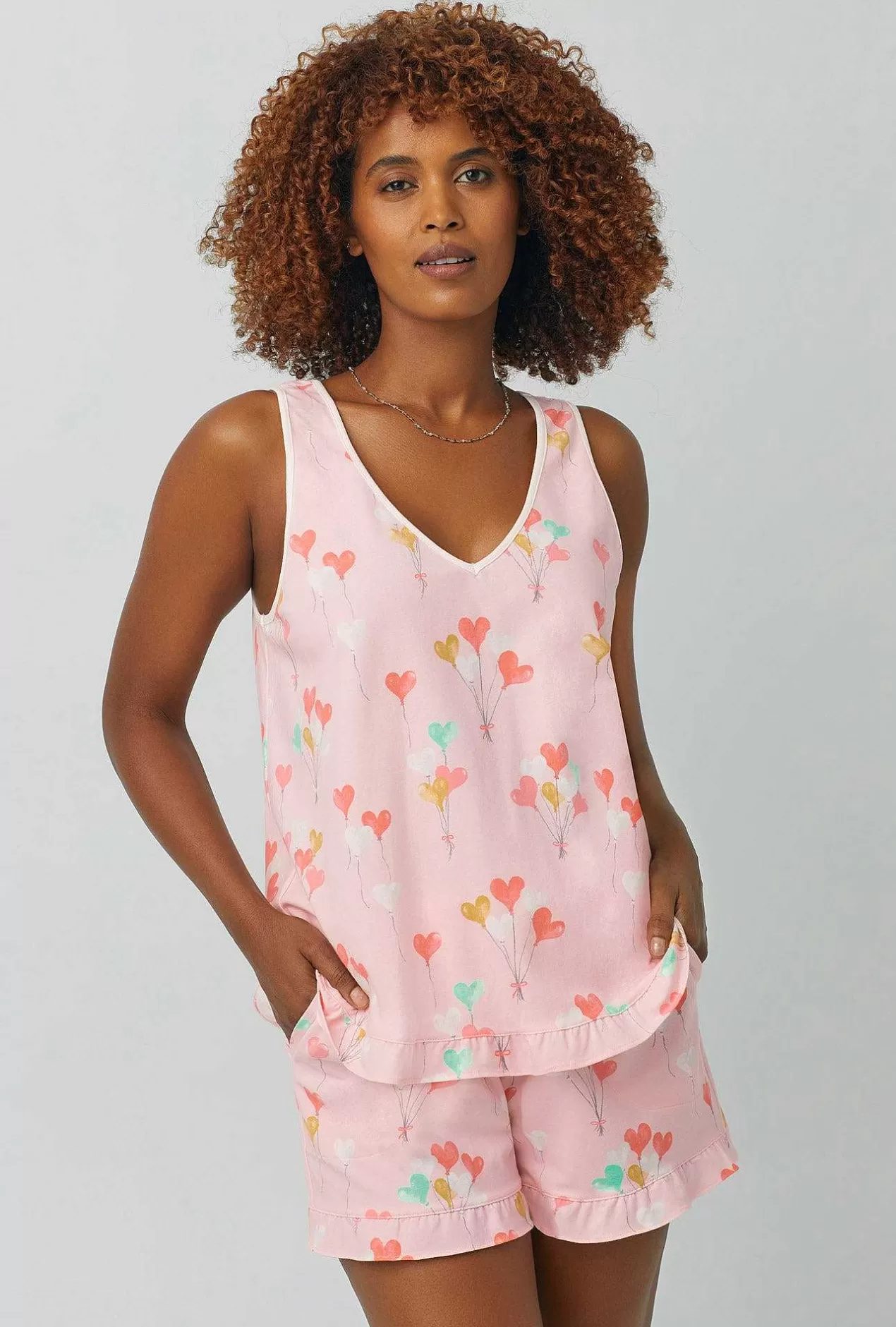 Bridal Shop*Bedhead Pajamas Floating Hearts Ruffle Tank Shorty Stretch Jersey Pj Set