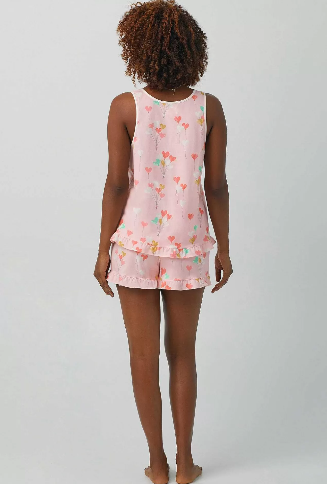Shorty Sets*Bedhead Pajamas Floating Hearts Ruffle Tank Shorty Stretch Jersey Pj Set