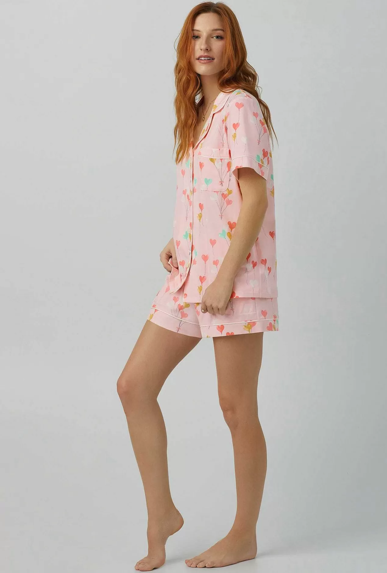 Bridal Shop*Bedhead Pajamas Floating Hearts Short Sleeve Classic Shorty Stretch Jersey Pj Set