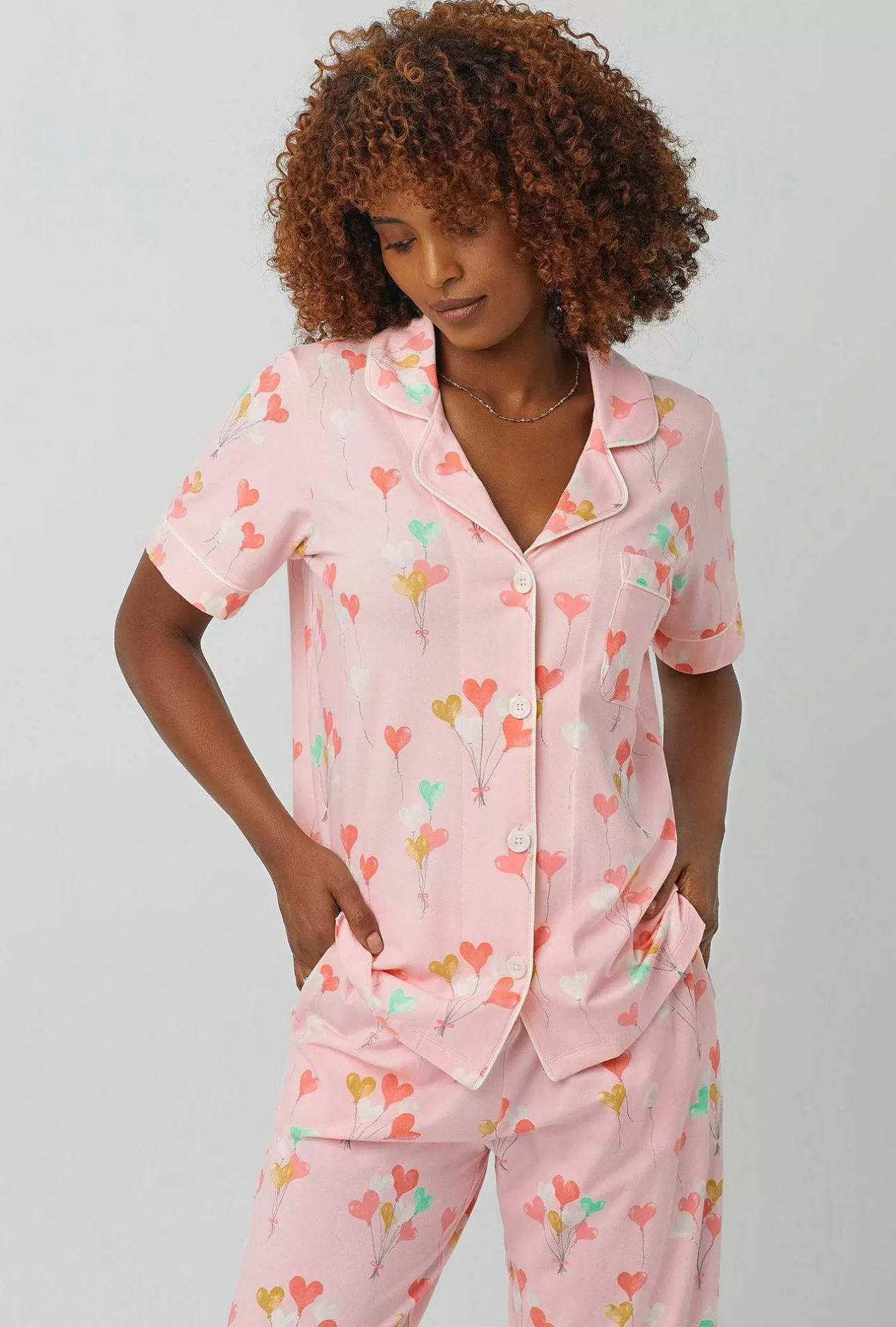 Cropped Sets*Bedhead Pajamas Floating Hearts Short Sleeve Classic Stretch Jersey Cropped Pj Set