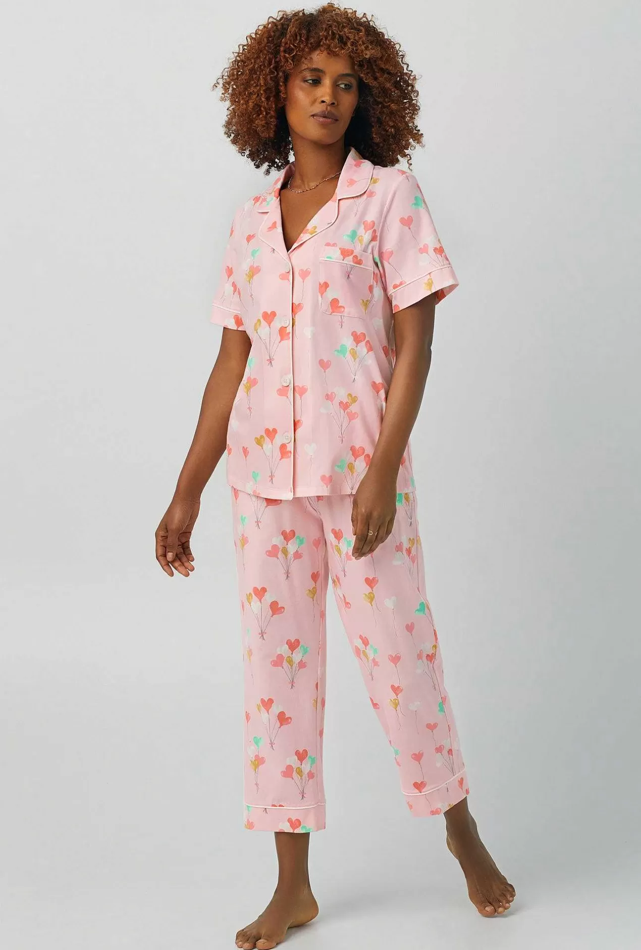 Cropped Sets*Bedhead Pajamas Floating Hearts Short Sleeve Classic Stretch Jersey Cropped Pj Set