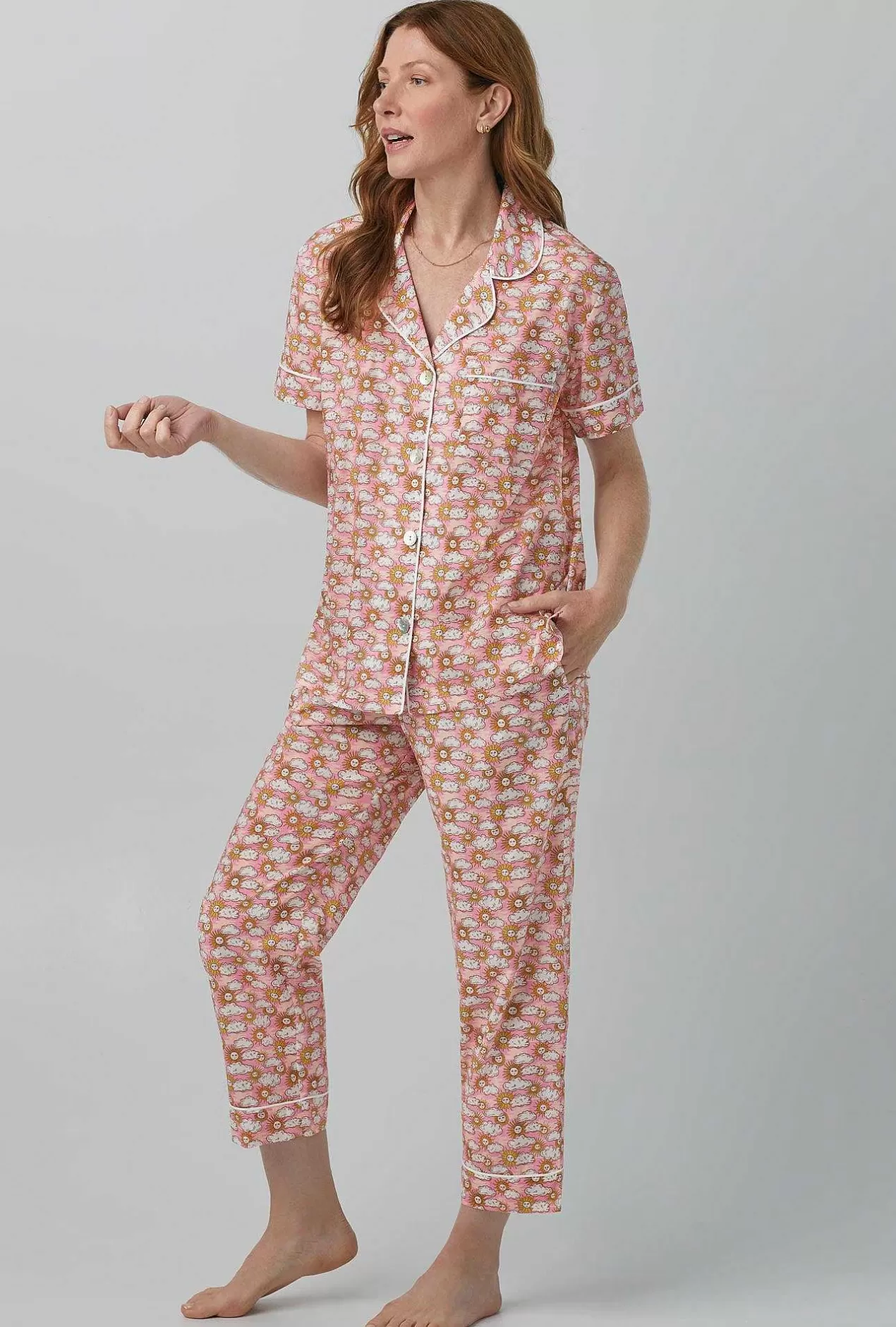 Made With Liberty Fabrics*Bedhead Pajamas Follow The Sun Short Sleeve Classic Woven Cotton Tana Lawn® Cropped Pj Set Made With Liberty Fabrics