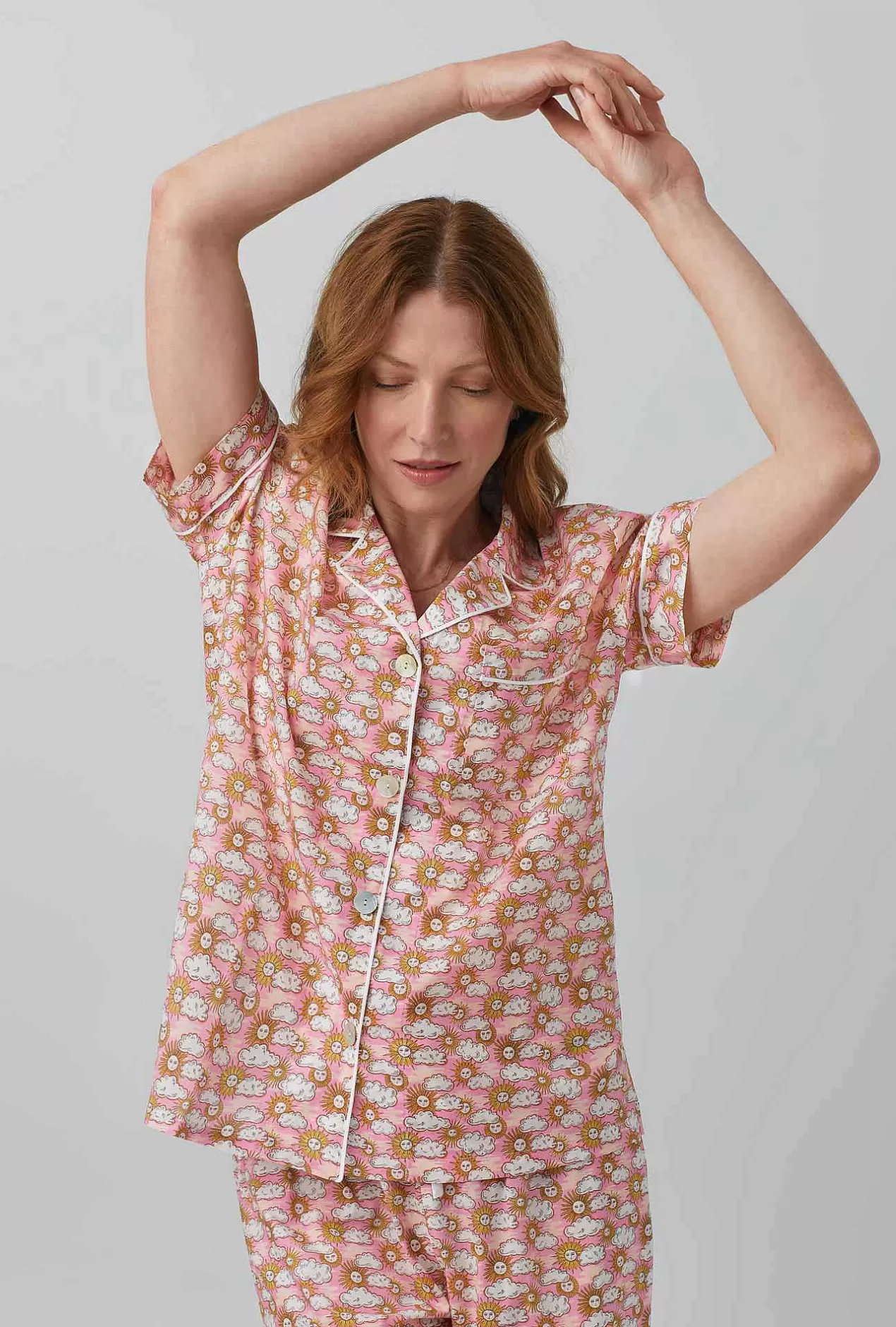 Cropped Sets*Bedhead Pajamas Follow The Sun Short Sleeve Classic Woven Cotton Tana Lawn® Cropped Pj Set Made With Liberty Fabrics