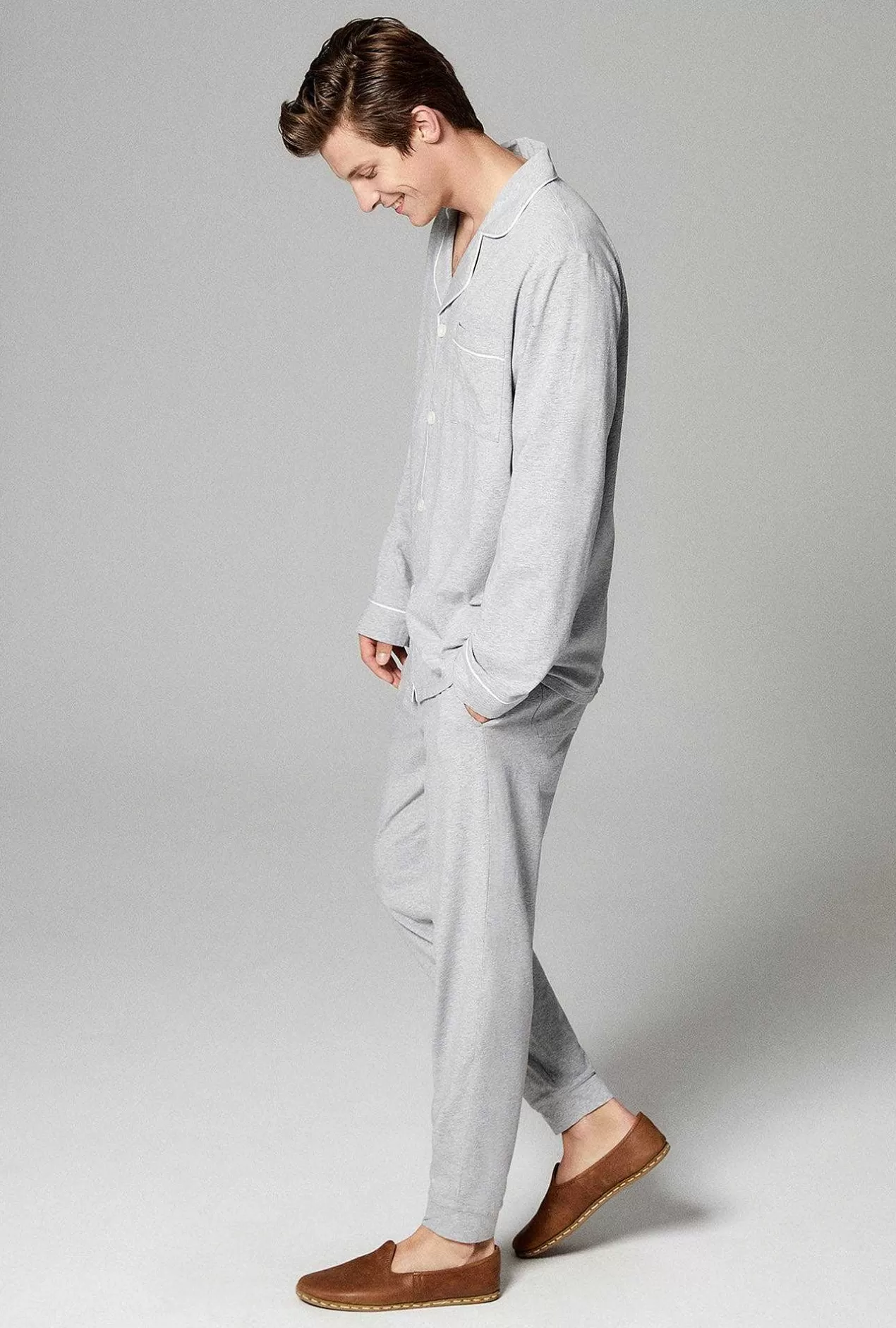 Notch Collar Long Sleep Sets*Bedhead Pajamas Heather Grey Men'S Long Sleeve And Jogger Stretch Jersey Pj Set