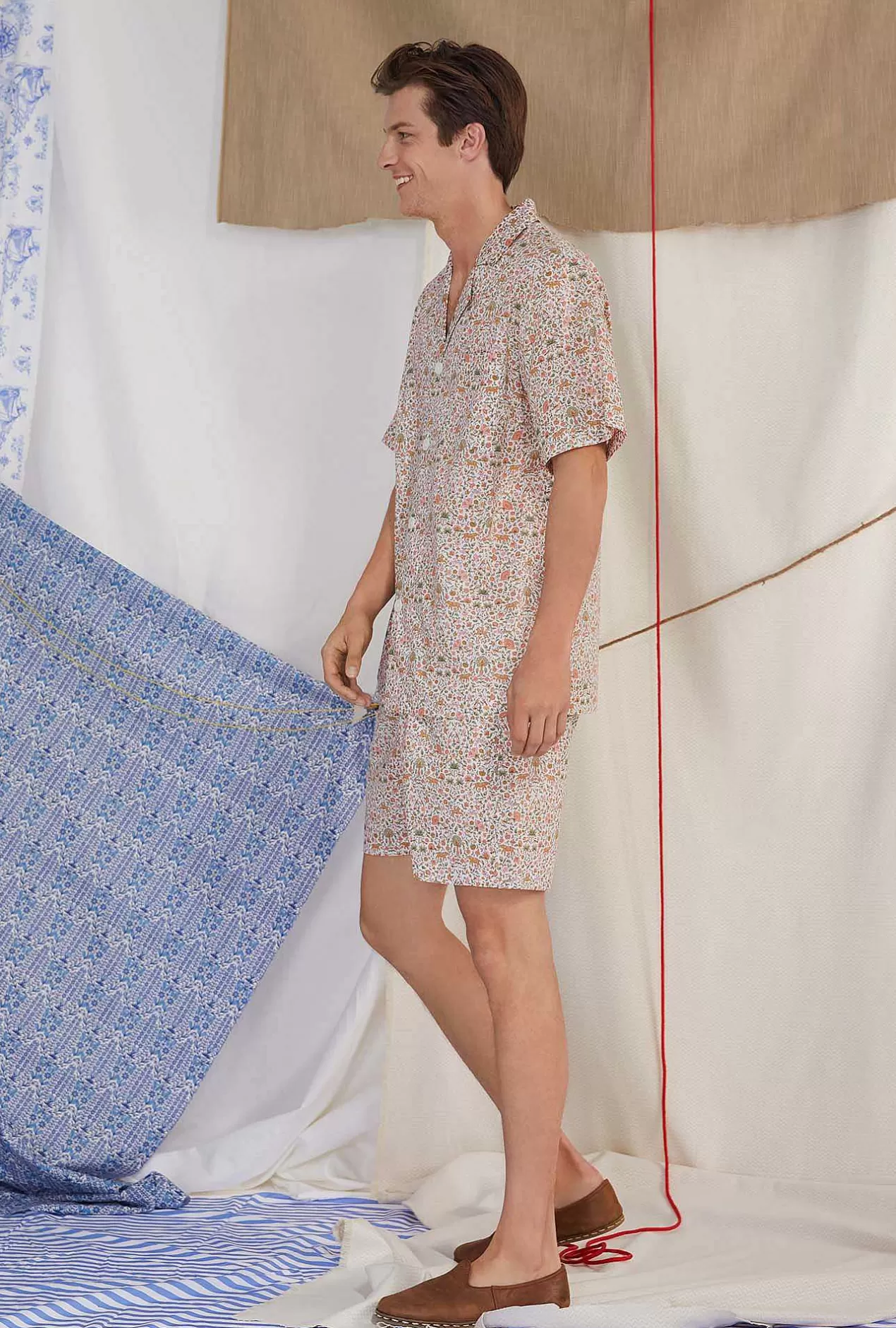 Made With Liberty Fabrics*Bedhead Pajamas Imran Men'S Short Sleeve Notch Woven Cotton Tana Lawn® Boxer Pj Set Made With Liberty Fabrics