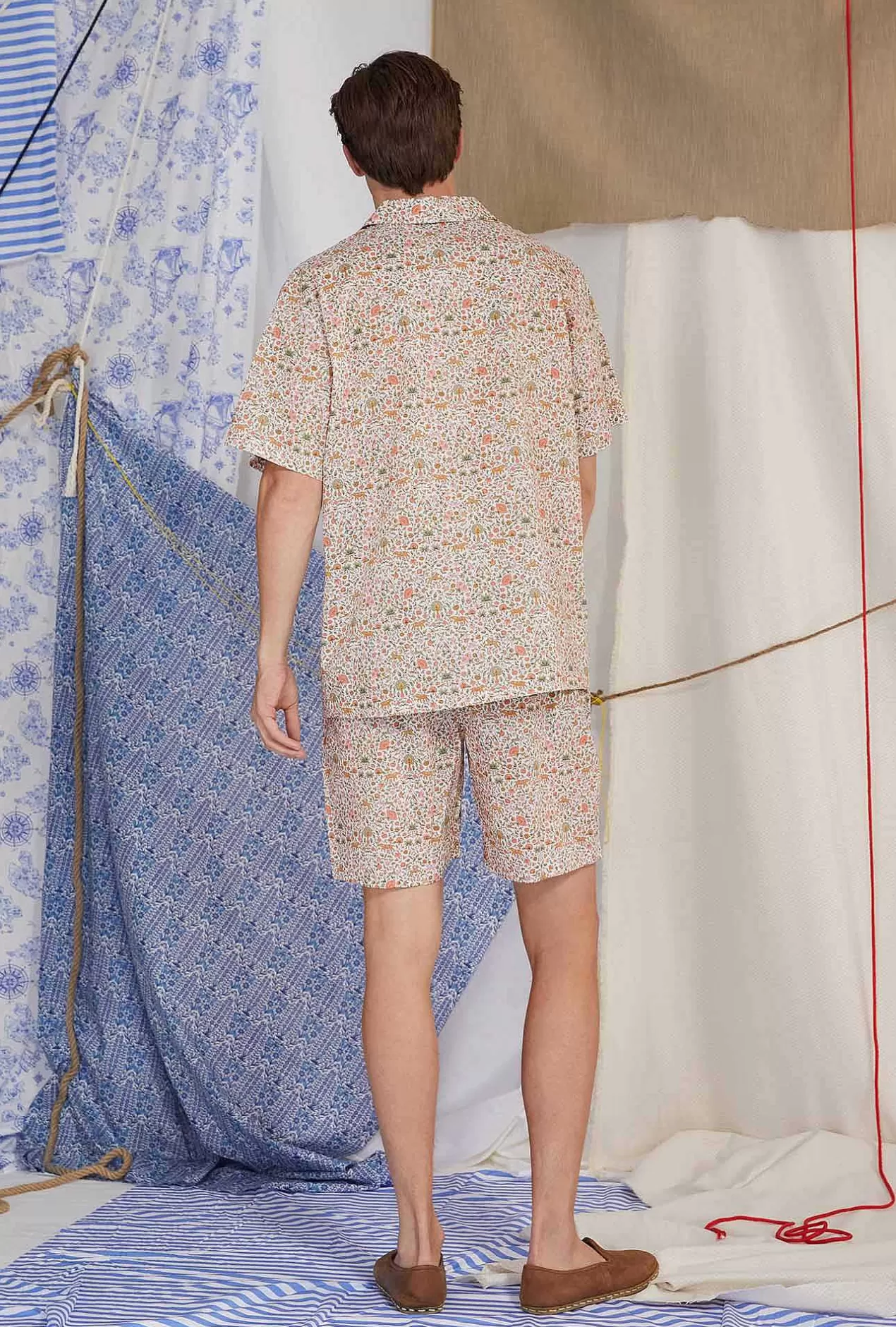 Made With Liberty Fabrics*Bedhead Pajamas Imran Men'S Short Sleeve Notch Woven Cotton Tana Lawn® Boxer Pj Set Made With Liberty Fabrics