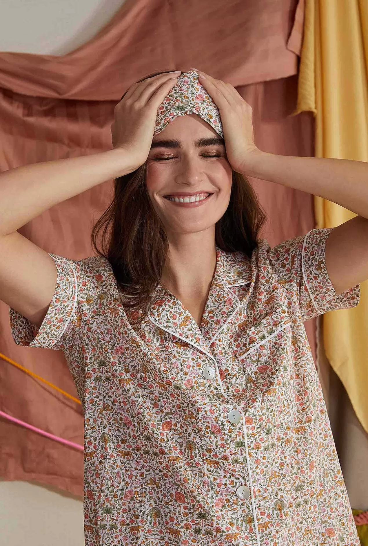 Made With Liberty Fabrics*Bedhead Pajamas Imran Short Sleeve Classic Woven Cotton Tana Lawn® Shorty Pj Set Made With Liberty Fabrics