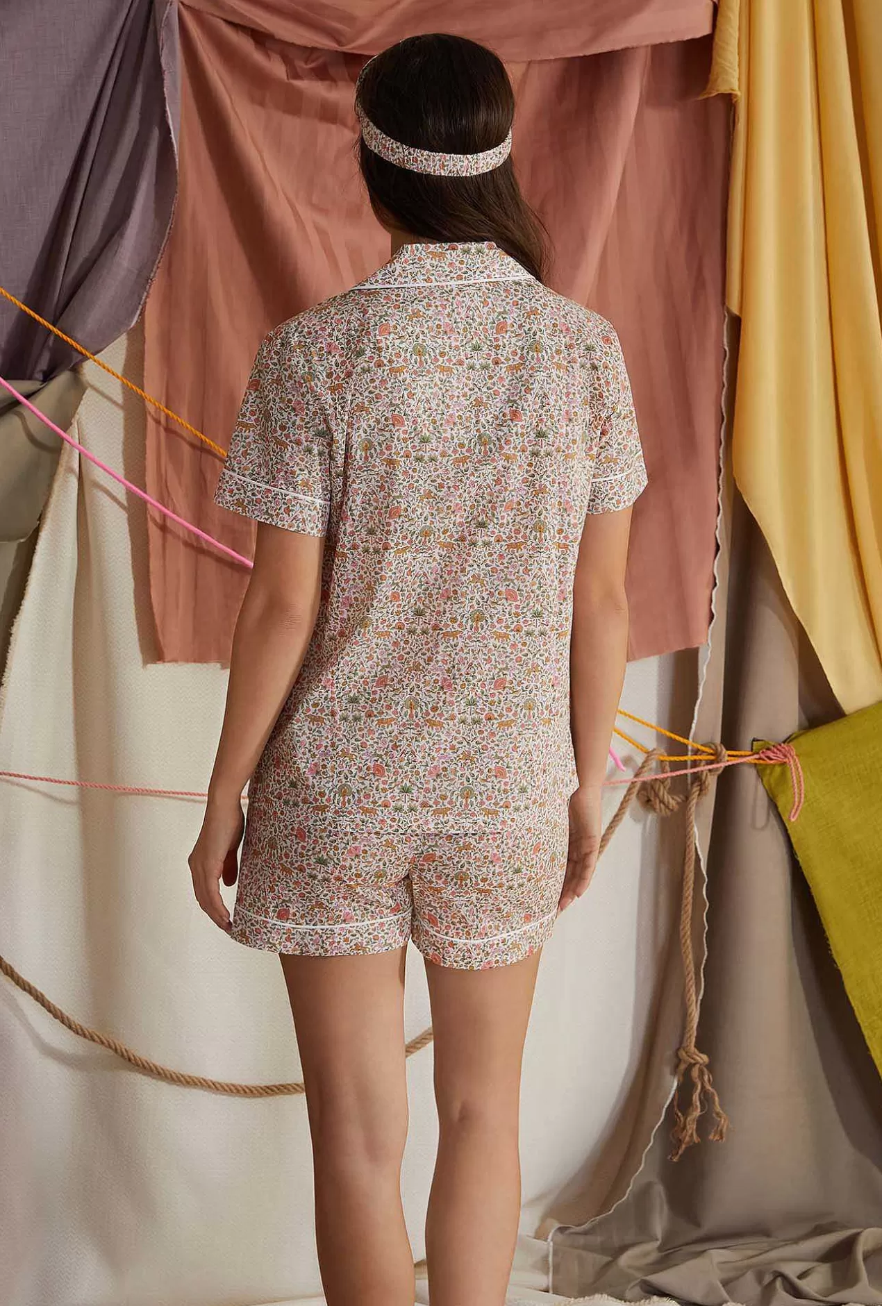 Made With Liberty Fabrics*Bedhead Pajamas Imran Short Sleeve Classic Woven Cotton Tana Lawn® Shorty Pj Set Made With Liberty Fabrics