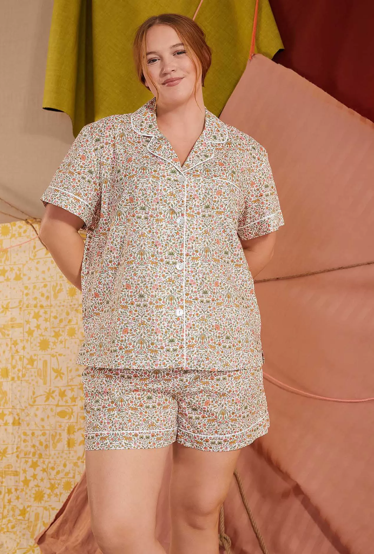 Made With Liberty Fabrics*Bedhead Pajamas Imran Short Sleeve Classic Woven Cotton Tana Lawn® Shorty Pj Set Made With Liberty Fabrics