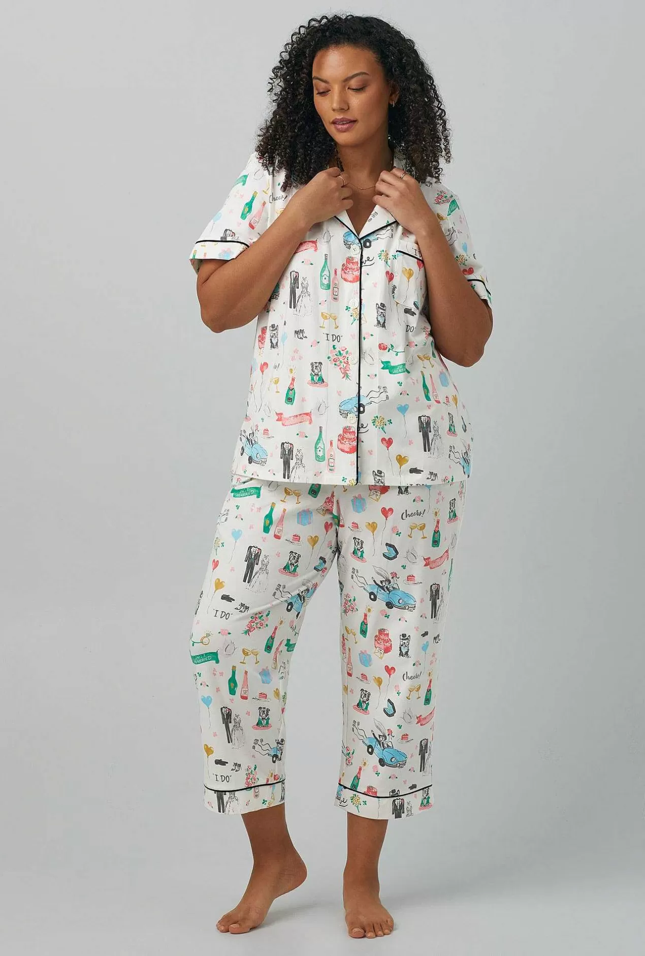 Extended Sizes*Bedhead Pajamas Just Married Short Sleeve Classic Stretch Jersey Cropped Pj Set