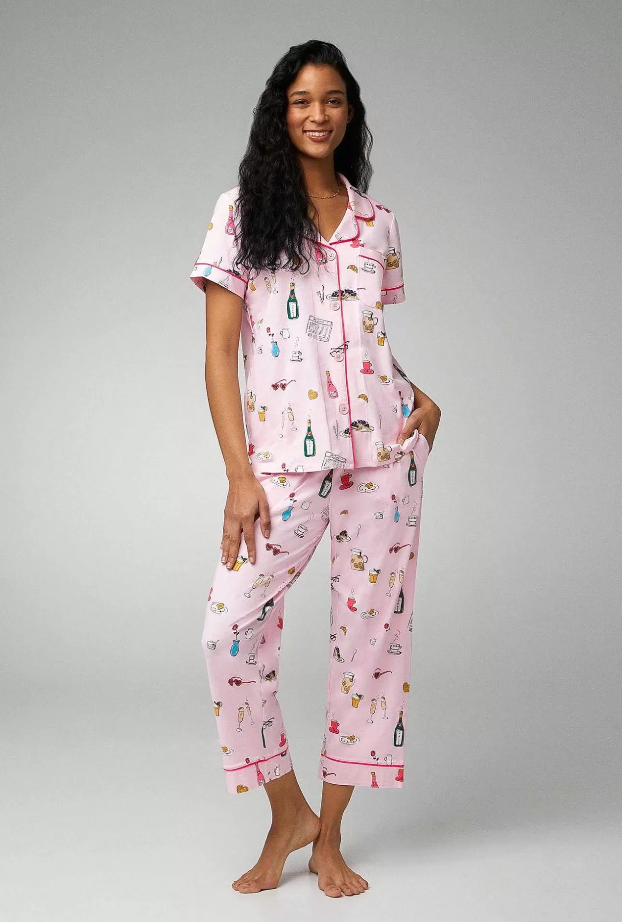 Cropped Sets*Bedhead Pajamas Let'S Do Brunch Short Sleeve Classic Stretch Jersey Cropped Pj Set