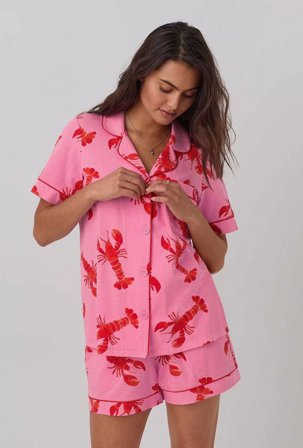 Shorty Sets*Bedhead Pajamas Lobster Fest Short Sleeve Classic Shorty Stretch Jersey Pj Set