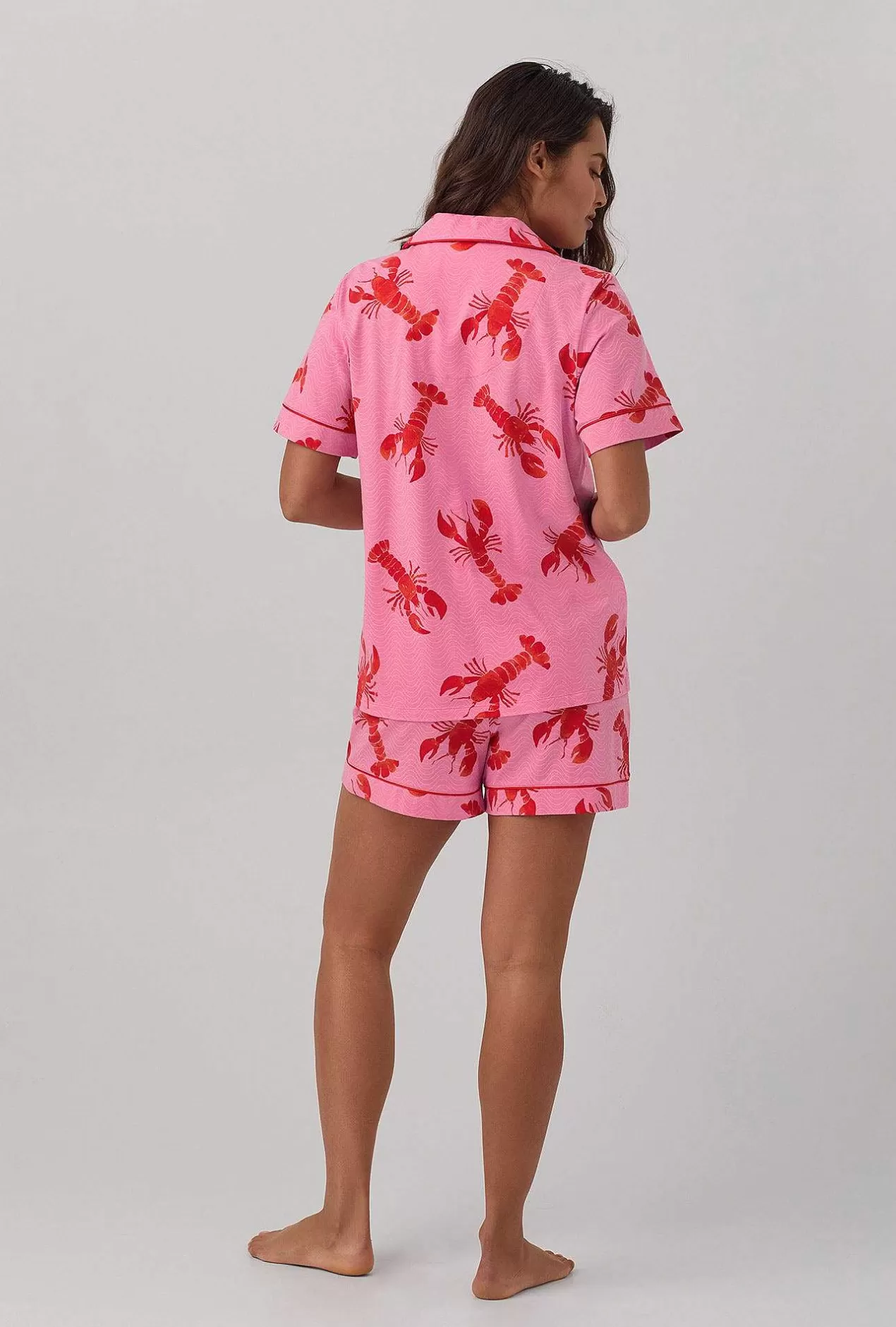 Extended Sizes*Bedhead Pajamas Lobster Fest Short Sleeve Classic Shorty Stretch Jersey Pj Set