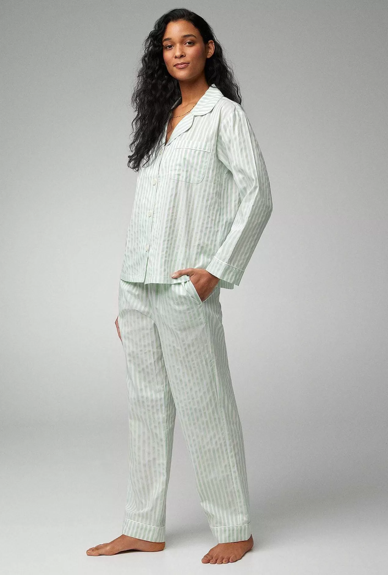 Extended Sizes*Bedhead Pajamas Mint 3D Stripe Long Sleeve Classic Woven Cotton Sateen Pj Set