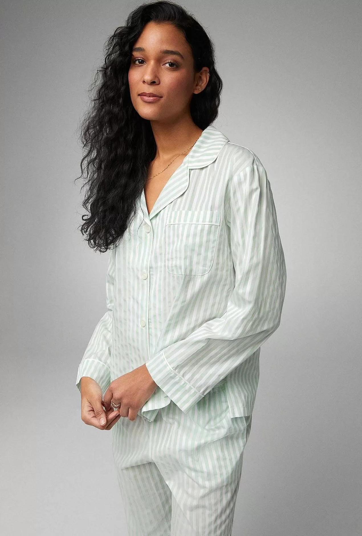 Stripe Shop*Bedhead Pajamas Mint 3D Stripe Long Sleeve Classic Woven Cotton Sateen Pj Set