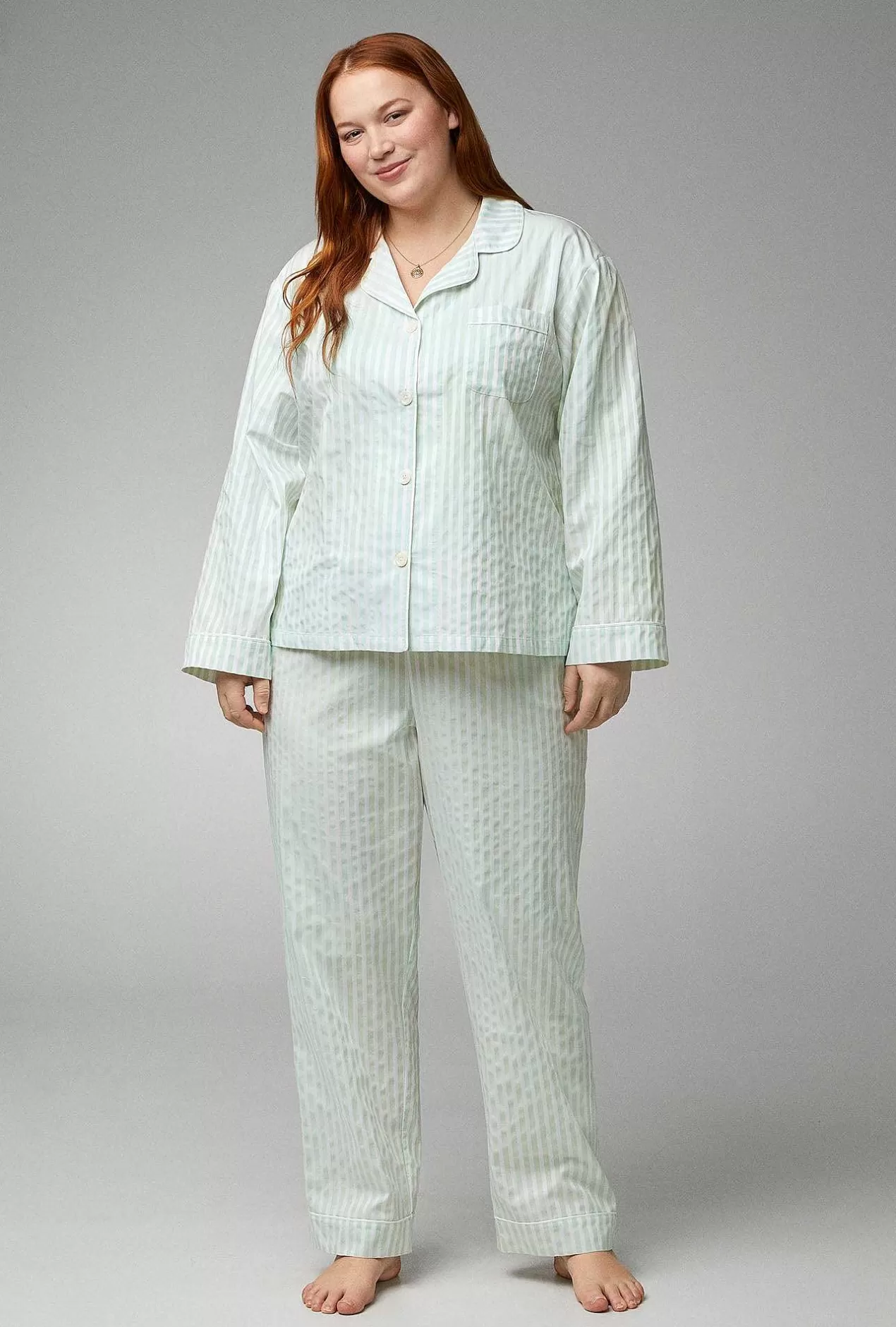 Stripe Shop*Bedhead Pajamas Mint 3D Stripe Long Sleeve Classic Woven Cotton Sateen Pj Set