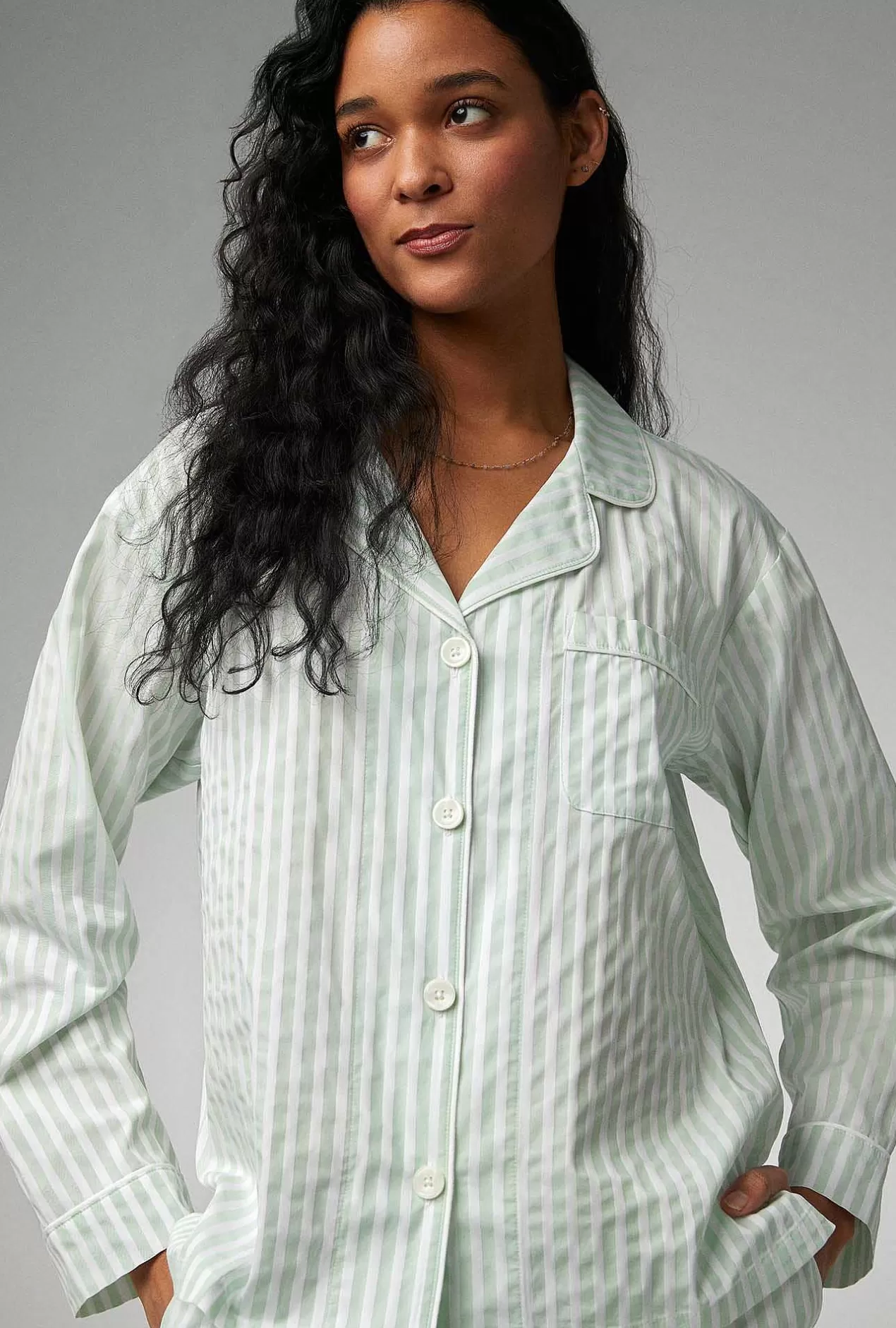 Extended Sizes*Bedhead Pajamas Mint 3D Stripe Long Sleeve Classic Woven Cotton Sateen Shorty Pj Set