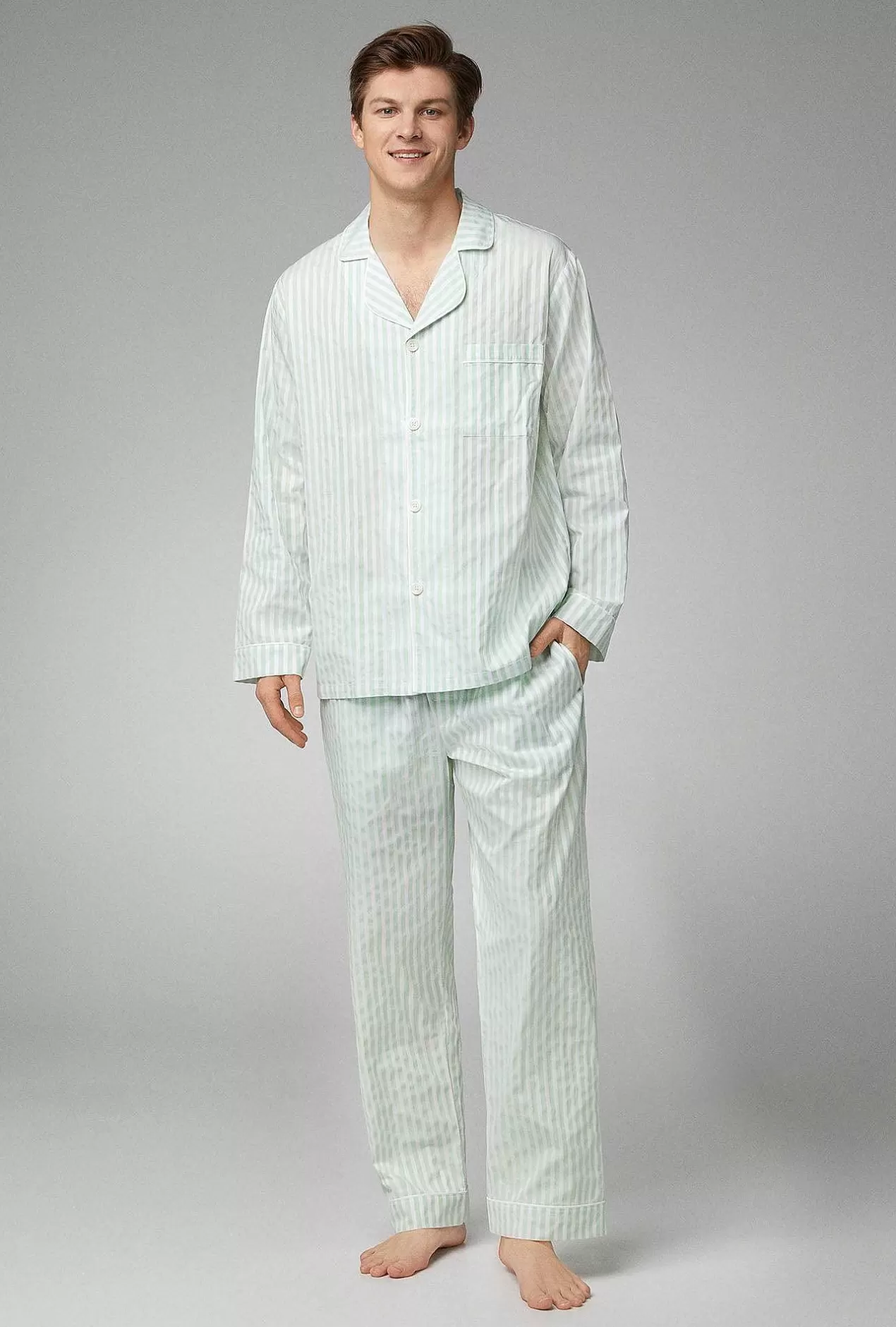 Bedhead Favorites*Bedhead Pajamas Mint 3D Stripe Men'S Long Sleeve Classic Woven Cotton Poplin Pj Set