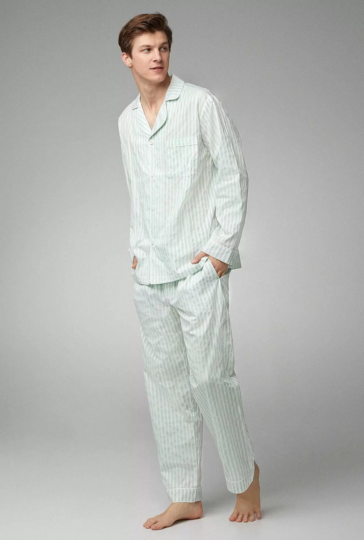 Bedhead Favorites*Bedhead Pajamas Mint 3D Stripe Men'S Long Sleeve Classic Woven Cotton Poplin Pj Set