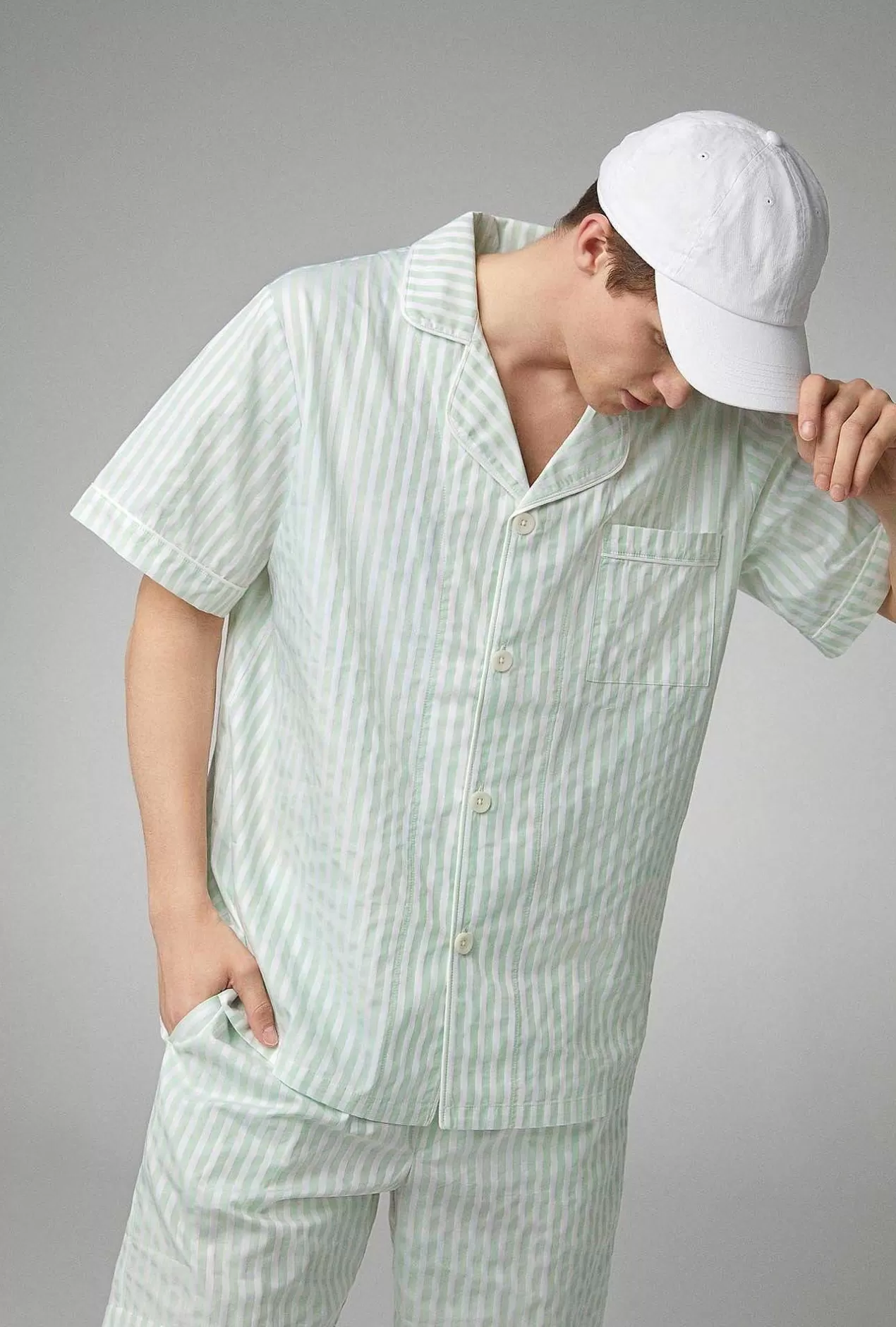 Bedhead Favorites*Bedhead Pajamas Mint 3D Stripe Men'S Short Sleeve Notch Woven Cotton Poplin Short Pj Set