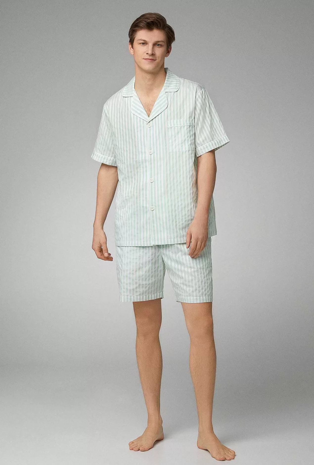 Bedhead Favorites*Bedhead Pajamas Mint 3D Stripe Men'S Short Sleeve Notch Woven Cotton Poplin Short Pj Set