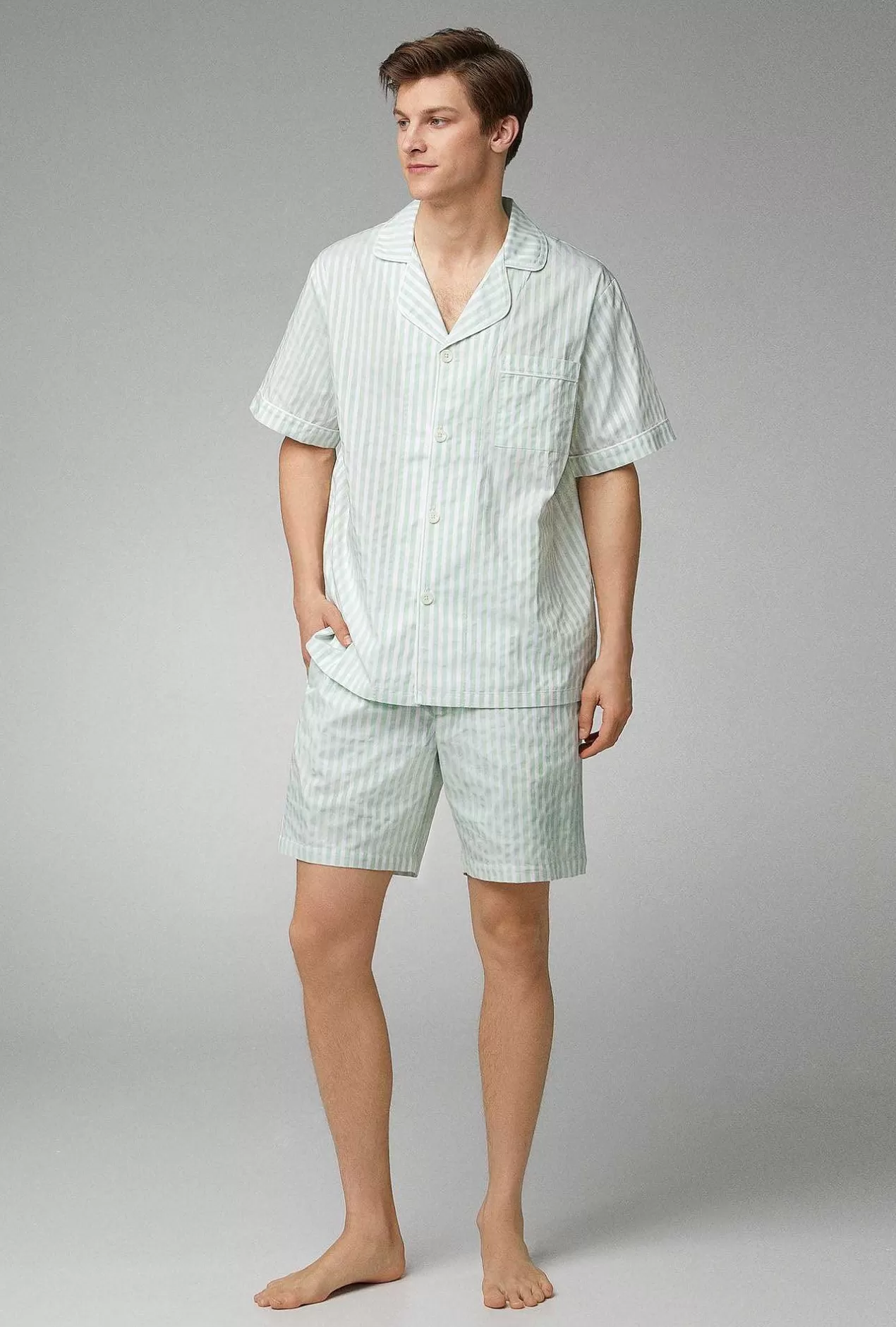 Notch Collar Short Sleep Sets*Bedhead Pajamas Mint 3D Stripe Men'S Short Sleeve Notch Woven Cotton Poplin Short Pj Set