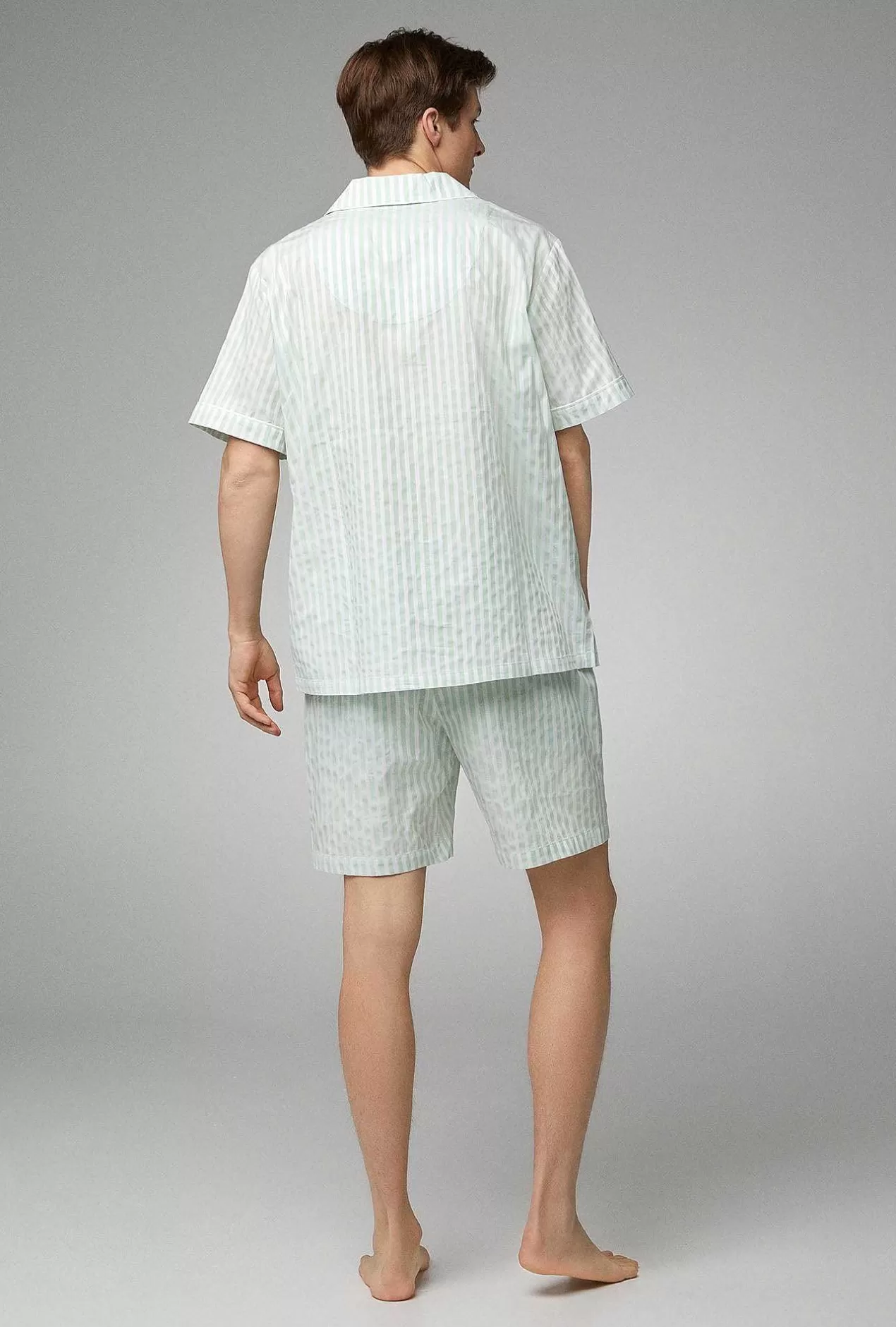 Notch Collar Short Sleep Sets*Bedhead Pajamas Mint 3D Stripe Men'S Short Sleeve Notch Woven Cotton Poplin Short Pj Set