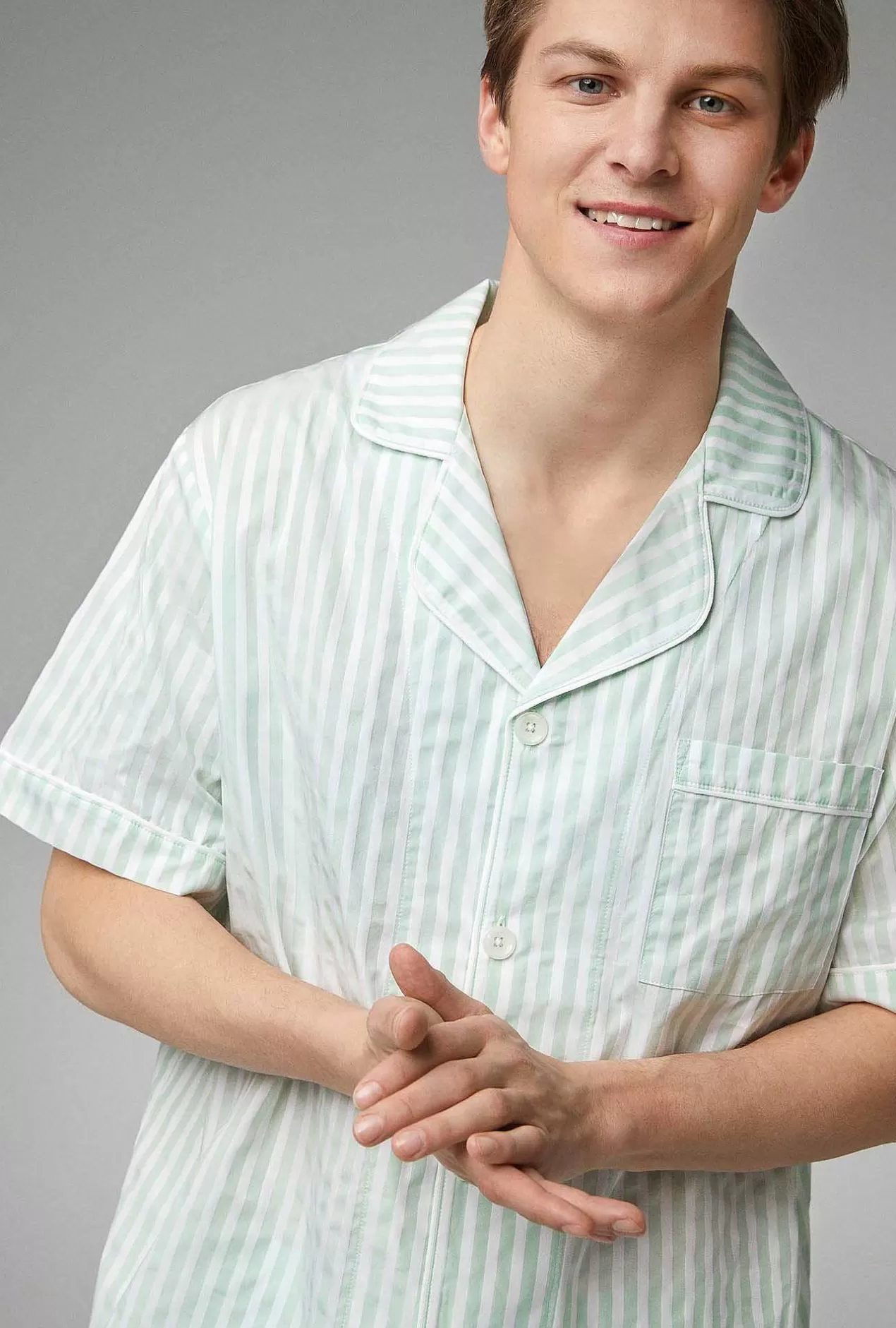 Bedhead Favorites*Bedhead Pajamas Mint 3D Stripe Men'S Short Sleeve Notch Woven Cotton Poplin Short Pj Set
