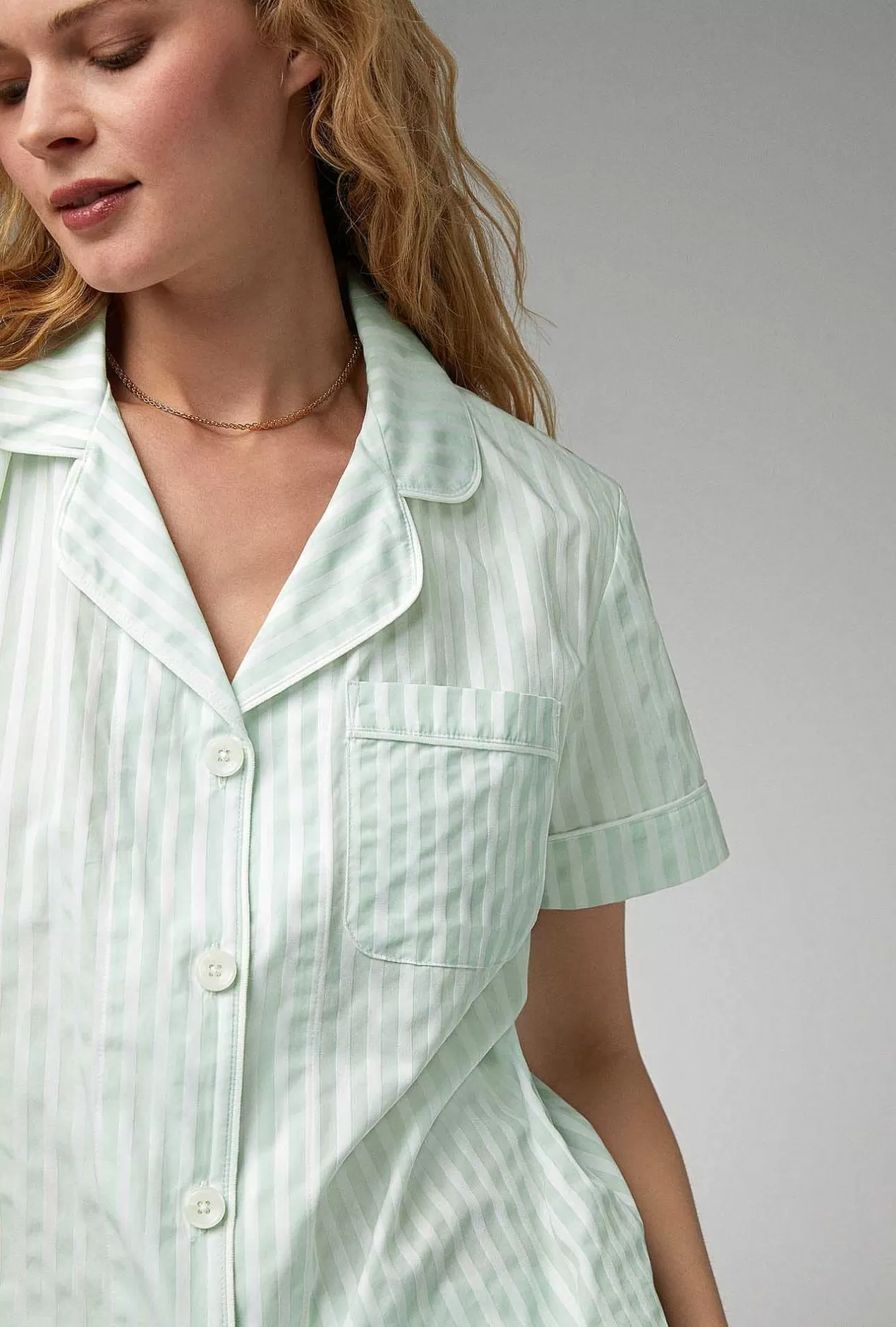 Shorty Sets*Bedhead Pajamas Mint 3D Stripe Short Sleeve Classic Woven Cotton Sateen Shorty Pj Set