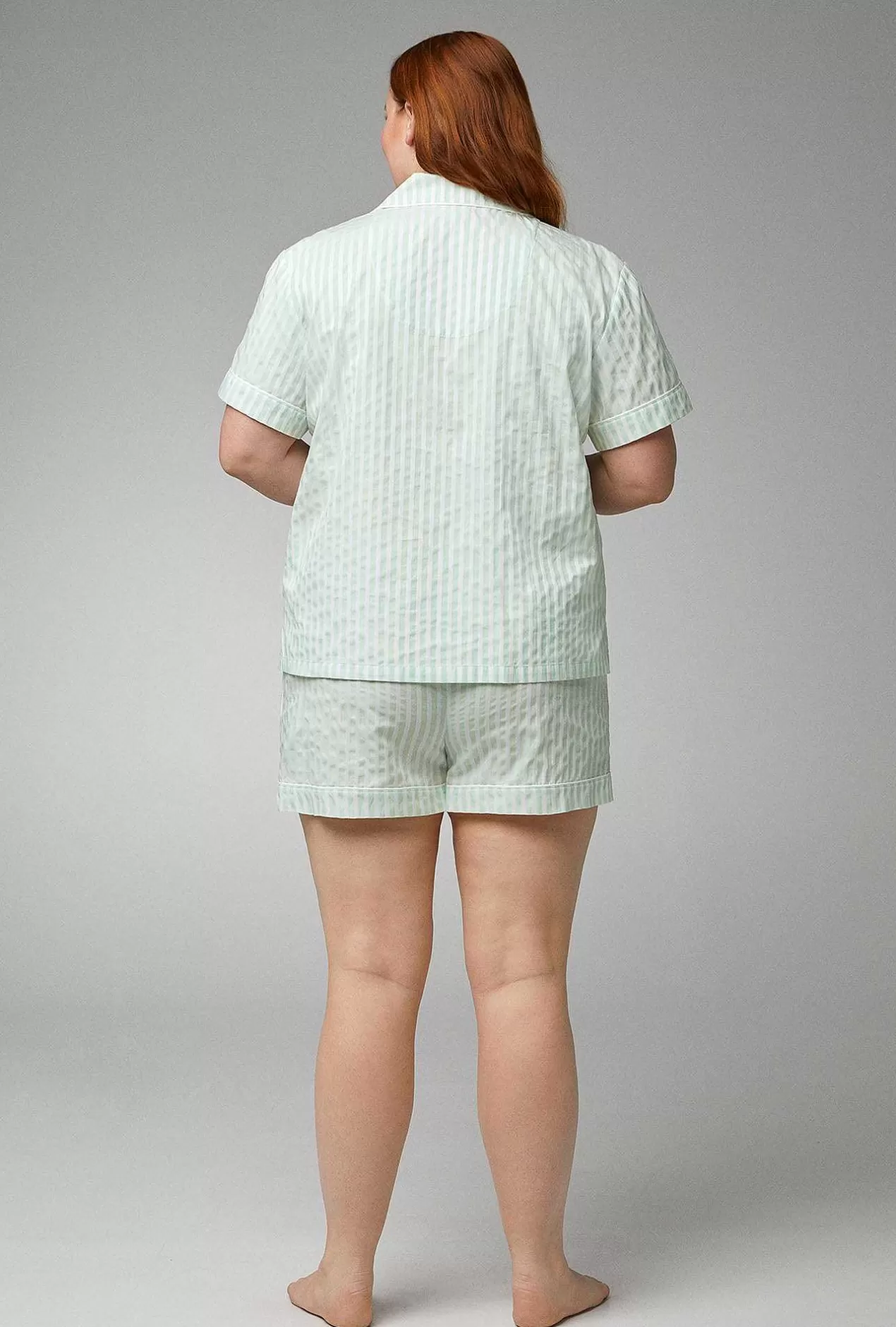 Shorty Sets*Bedhead Pajamas Mint 3D Stripe Short Sleeve Classic Woven Cotton Sateen Shorty Pj Set