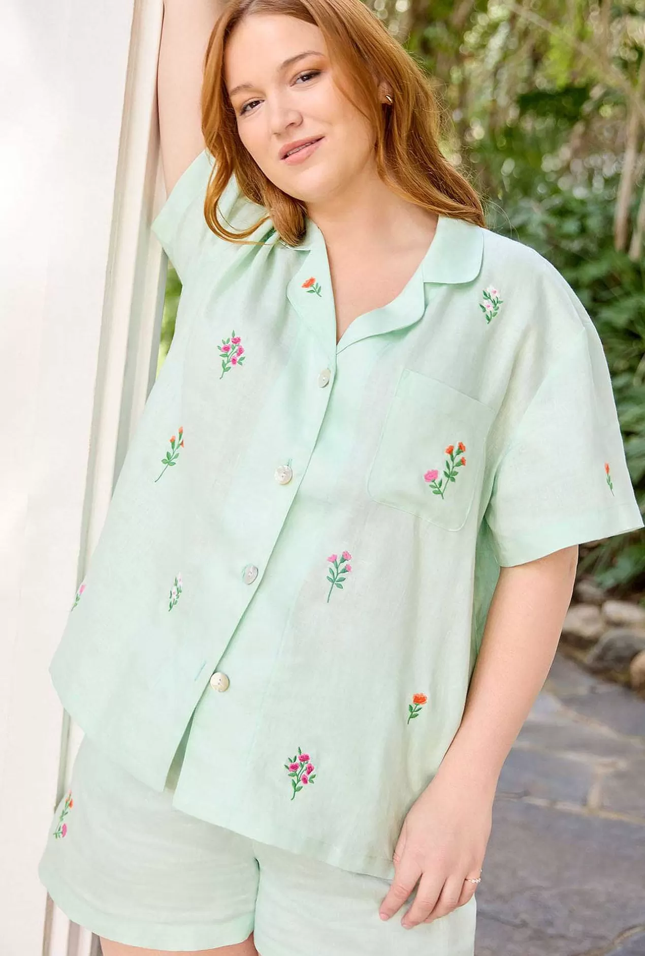 Shorty Sets*Bedhead Pajamas Mint Short Sleeve Classic Shorty Woven Linen Pj Set
