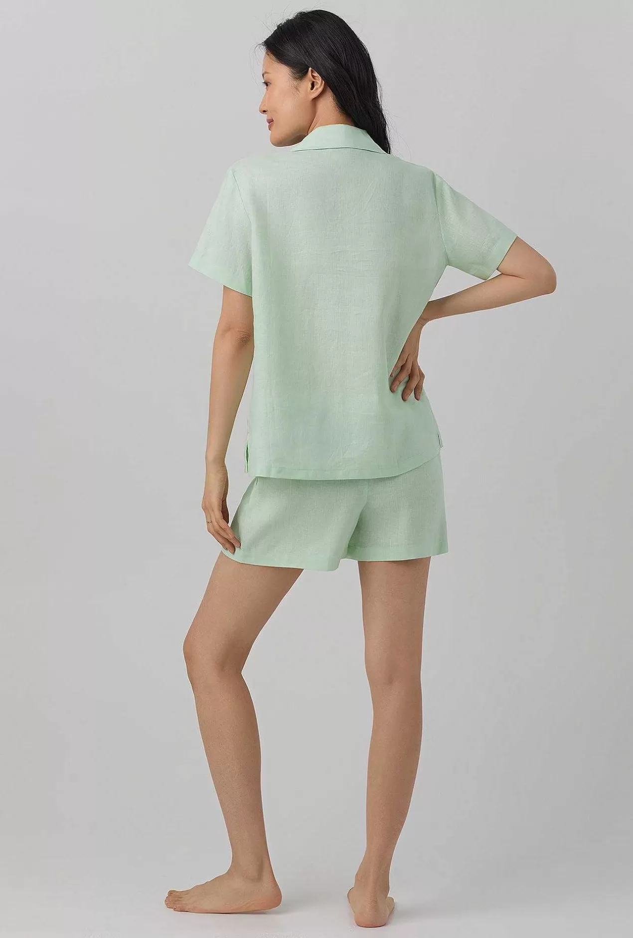Extended Sizes*Bedhead Pajamas Mint Short Sleeve Classic Shorty Woven Linen Pj Set