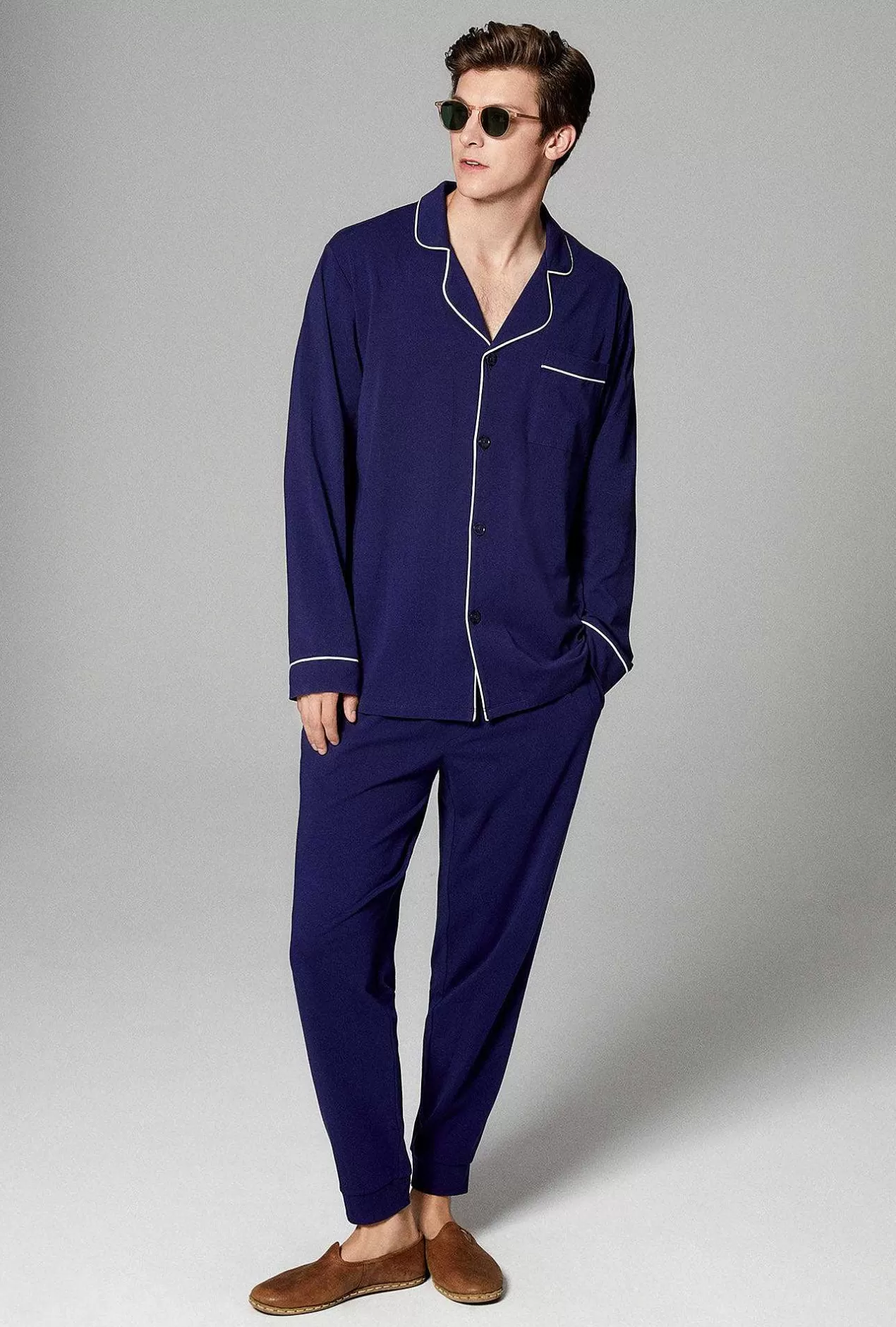 Notch Collar Long Sleep Sets*Bedhead Pajamas Navy Men'S Long Sleeve And Jogger Stretch Jersey Pj Set