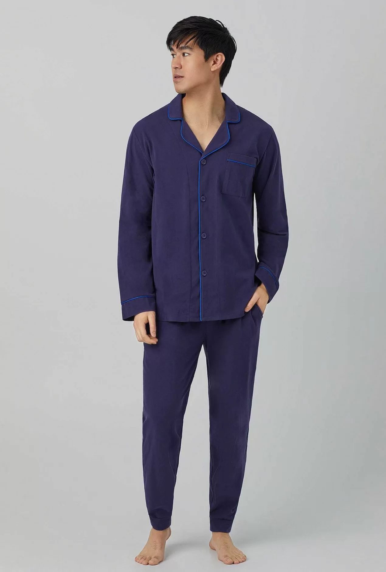 Lounge*Bedhead Pajamas Navy Men'S Long Sleeve And Jogger Stretch Jersey Pj Set