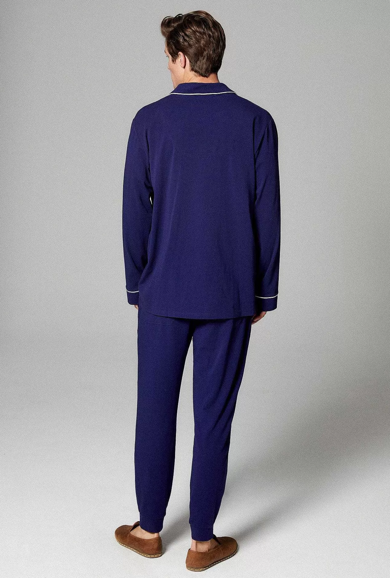Notch Collar Long Sleep Sets*Bedhead Pajamas Navy Men'S Long Sleeve And Jogger Stretch Jersey Pj Set