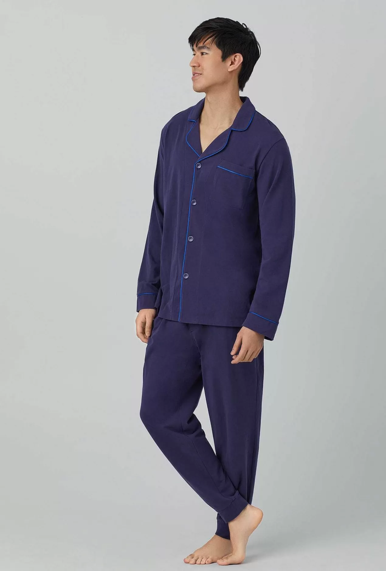 Lounge*Bedhead Pajamas Navy Men'S Long Sleeve And Jogger Stretch Jersey Pj Set