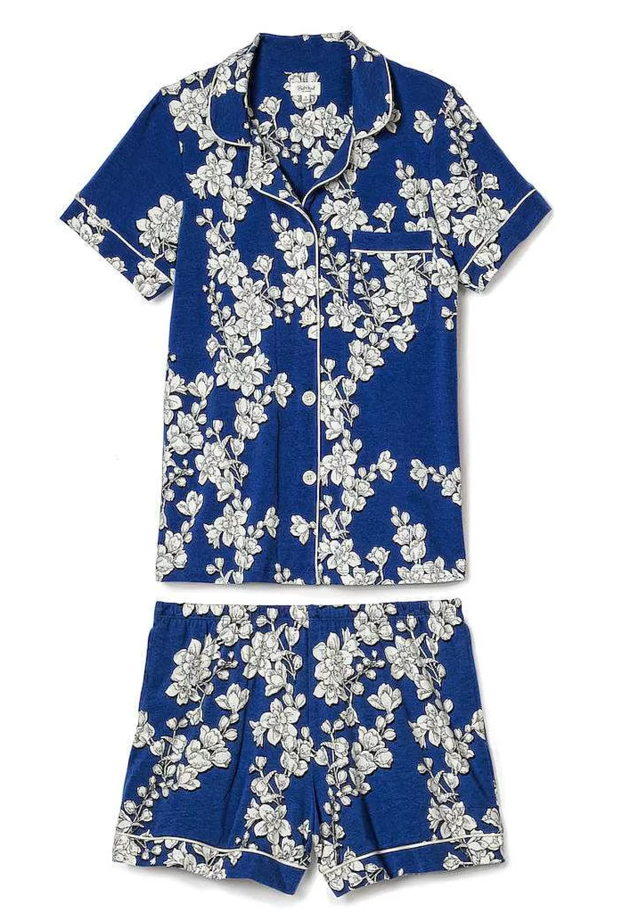 Extended Sizes*Bedhead Pajamas Navy Shadow Blossom Short Sleeve Classic Shorty Stretch Jersey Pj Set