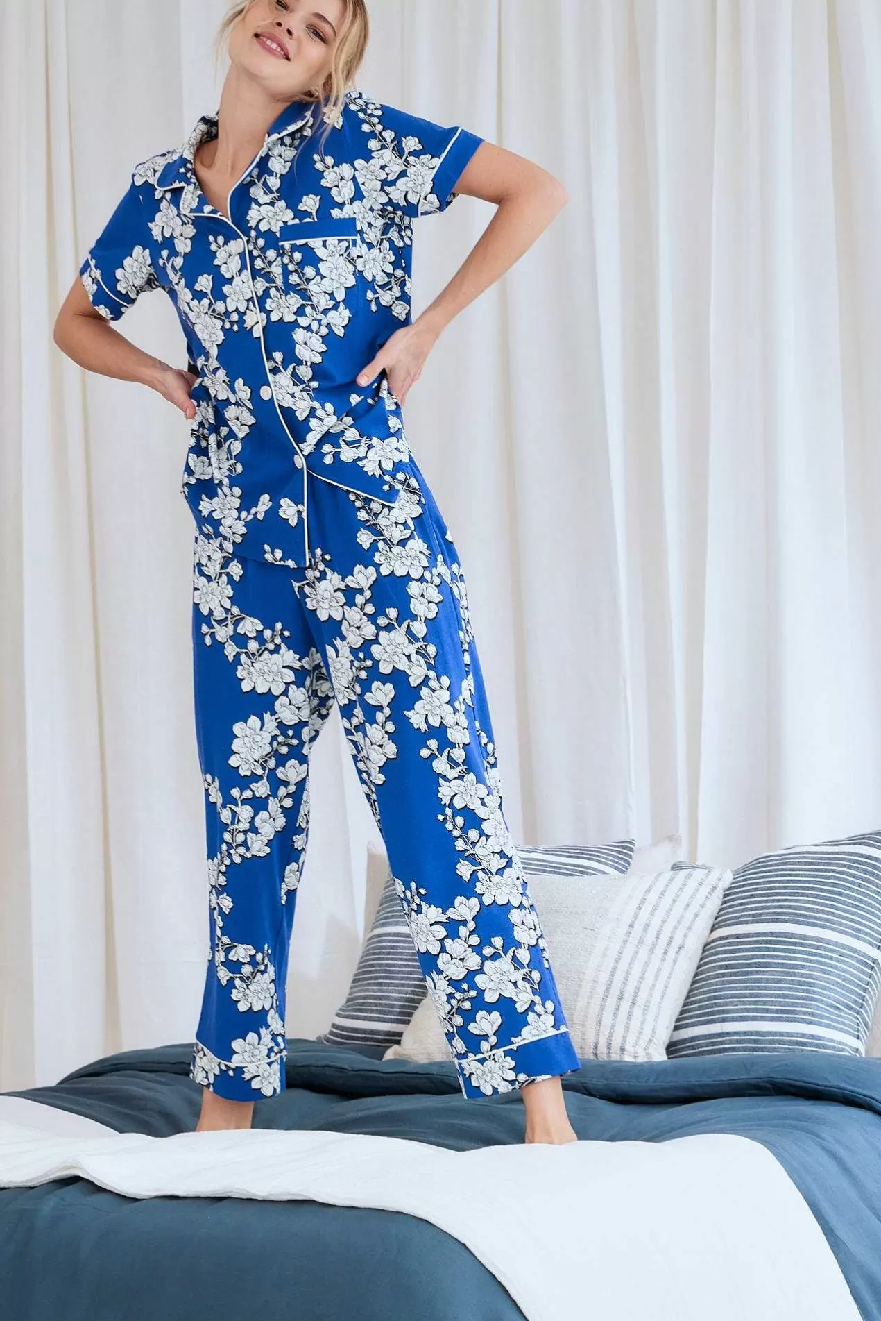 Cropped Sets*Bedhead Pajamas Navy Shadow Blossom Short Sleeve Cropped Stretch Jersey Pj Set